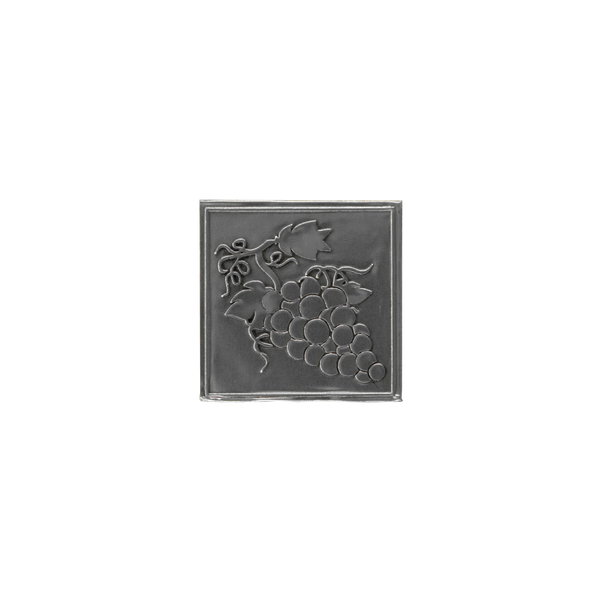 Tin label 'Grape', square, metal, silver Tin label 'Grape', square, metal, silver