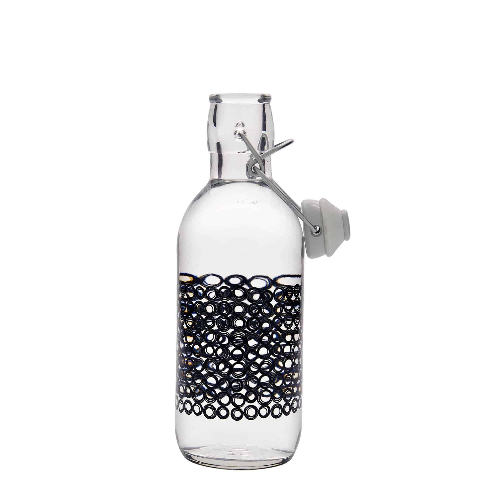 500 ml glass bottle ‘Emilia’, design: Circola nero, opening: swing top closure