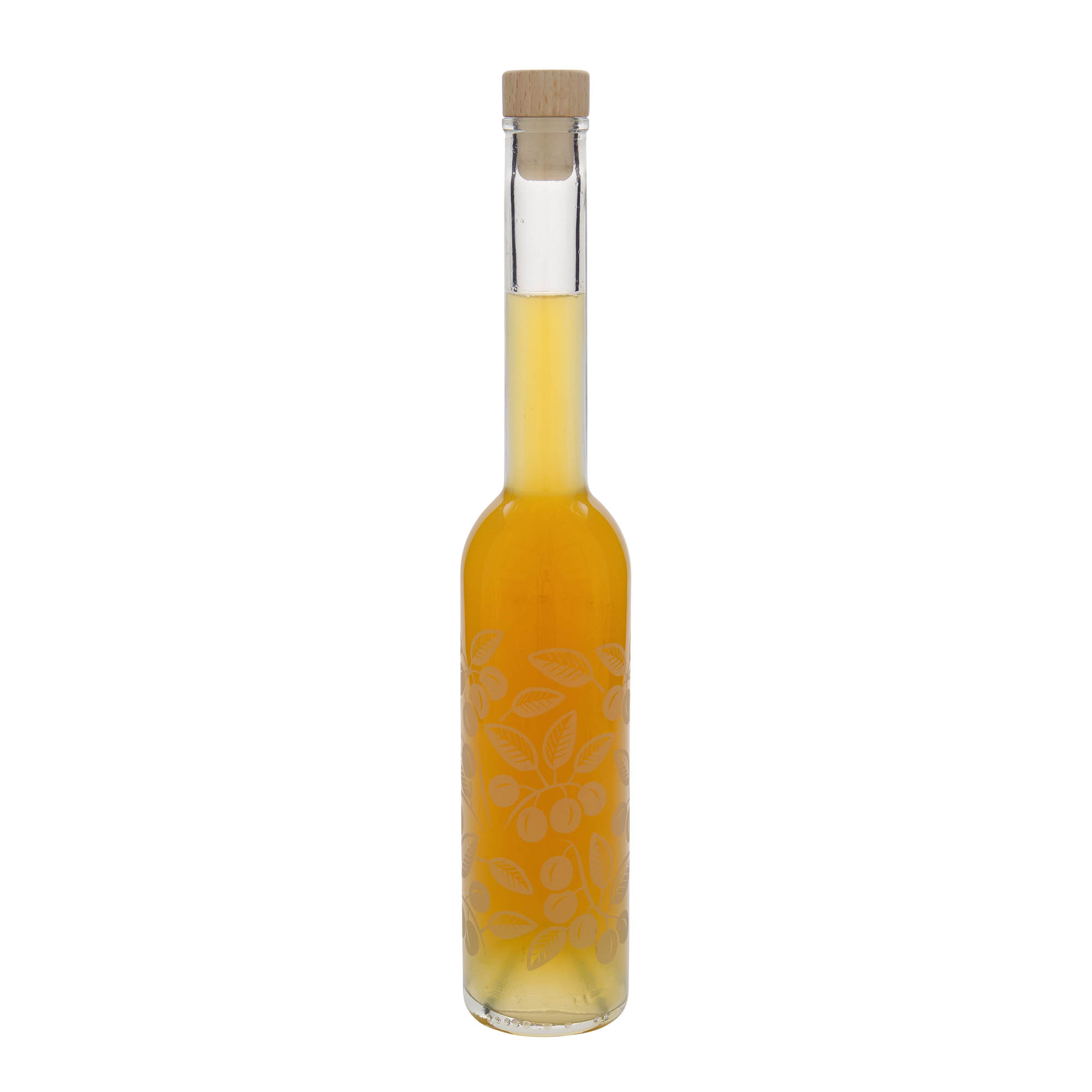 350 ml glass bottle 'Opera', print: mirabelles, closure: cork