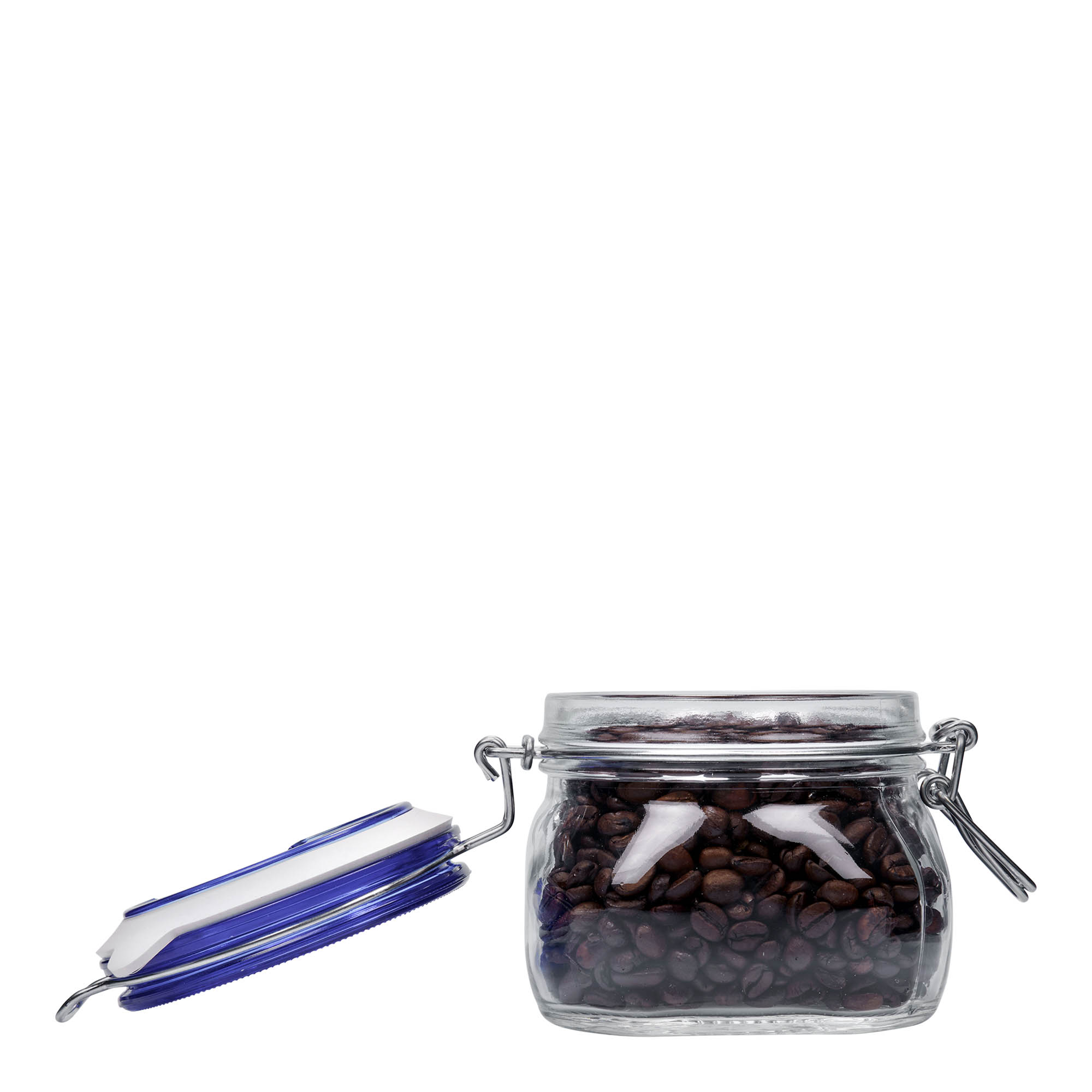 500 ml wire bail jar 'Fido' Blue Top, square, opening: wire bail closure