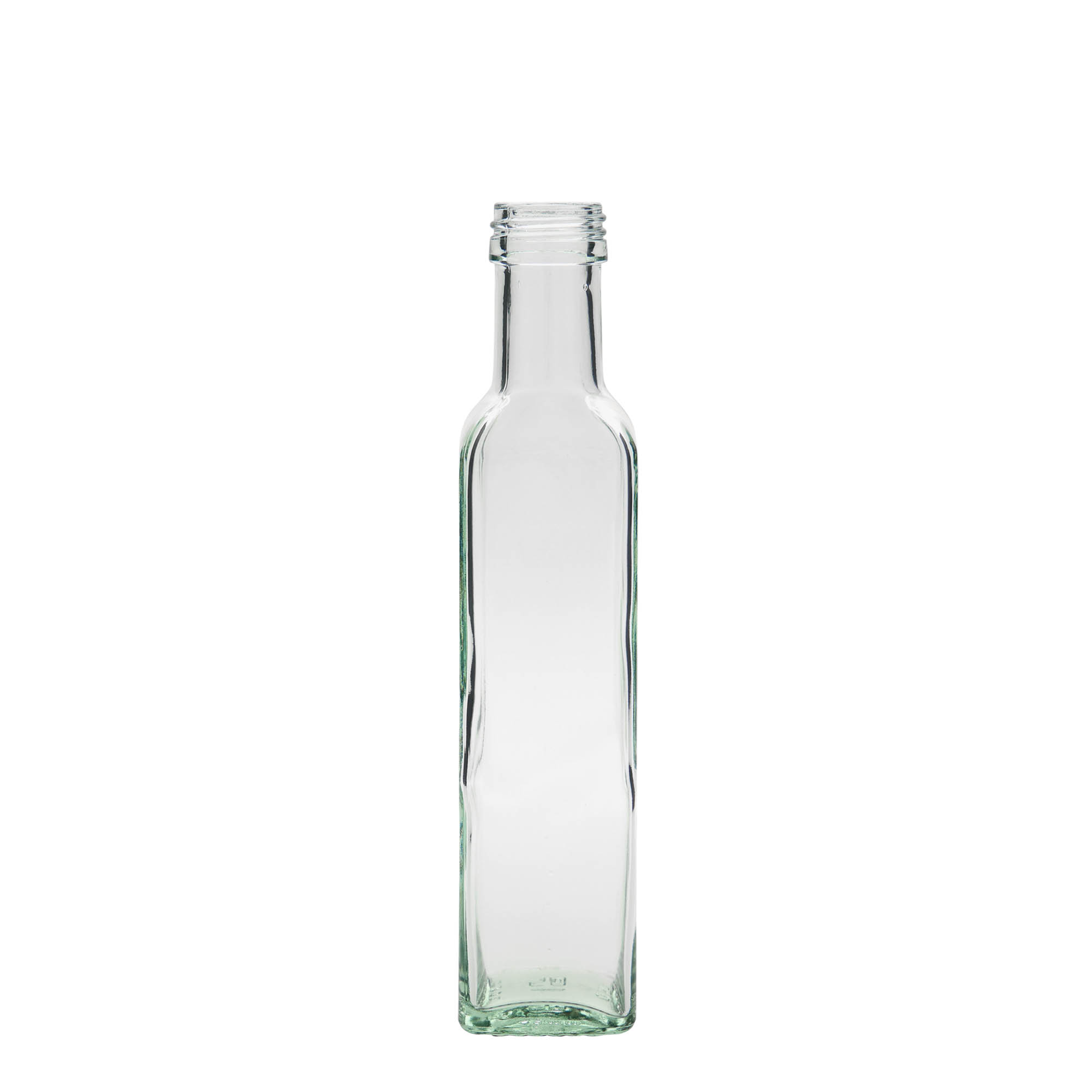 250 ml glass bottle 'Marasca', square, opening: PP 31.5
