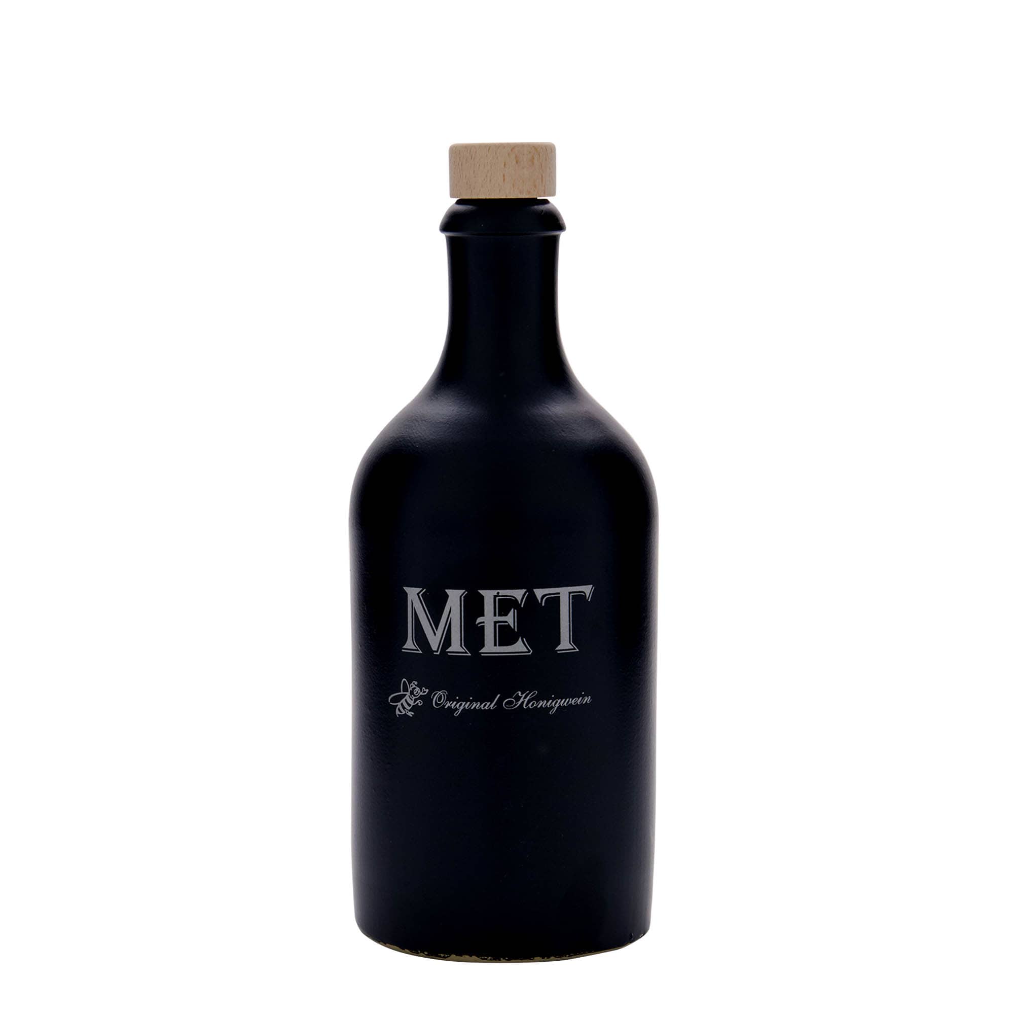 500 ml clay jug, motif: mead, stoneware, black, opening: cork