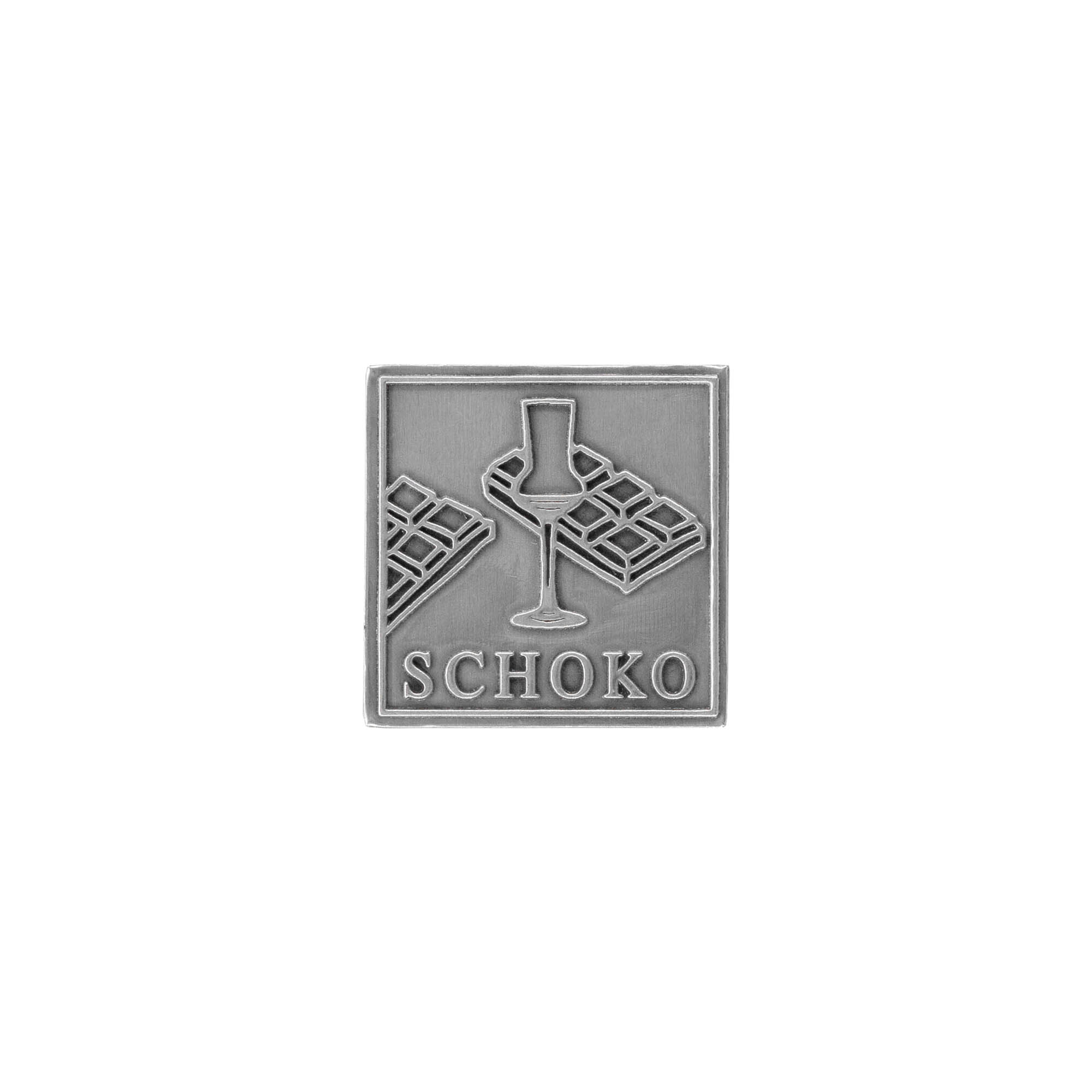 Tin label 'Chocolate', square, metal, silver Tin label 'Chocolate', square, metal, silver