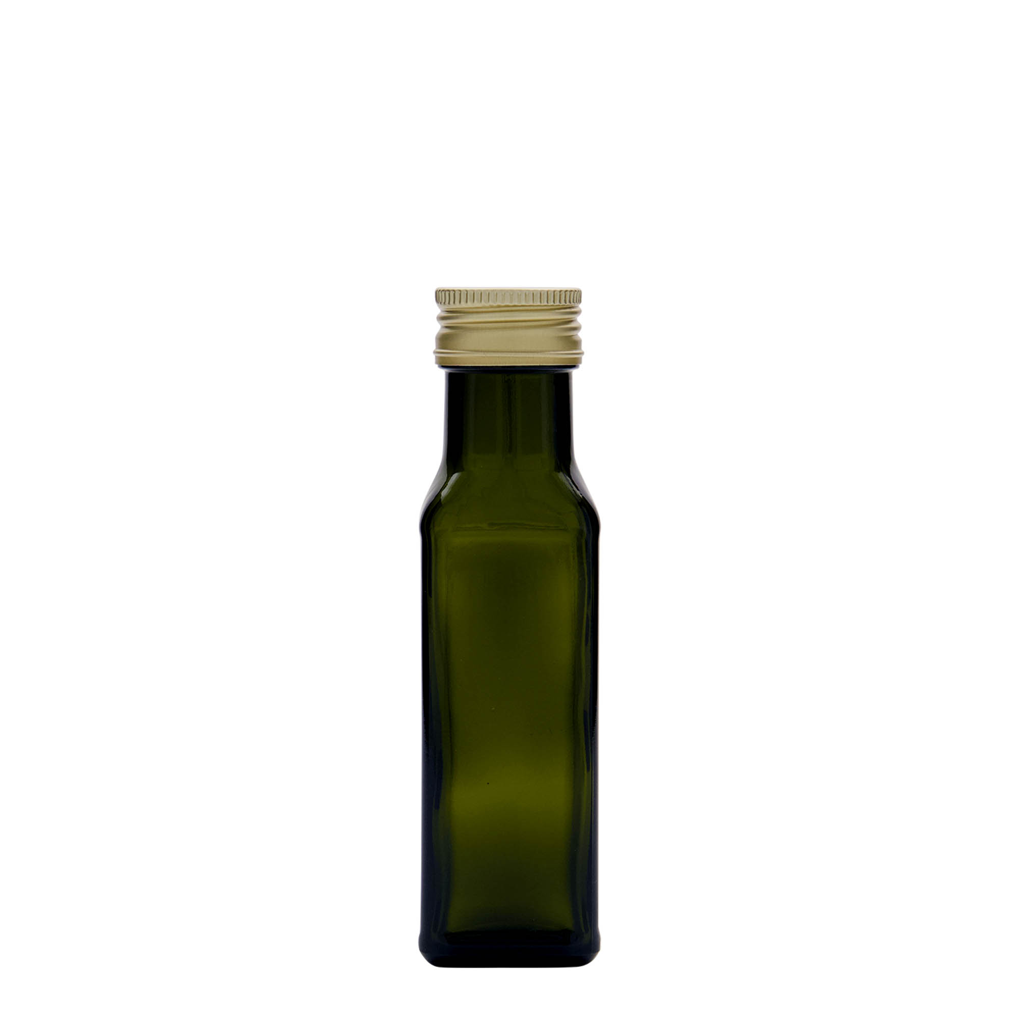 100 ml glass bottle 'Marasca', square, antique green, opening: PP 31.5