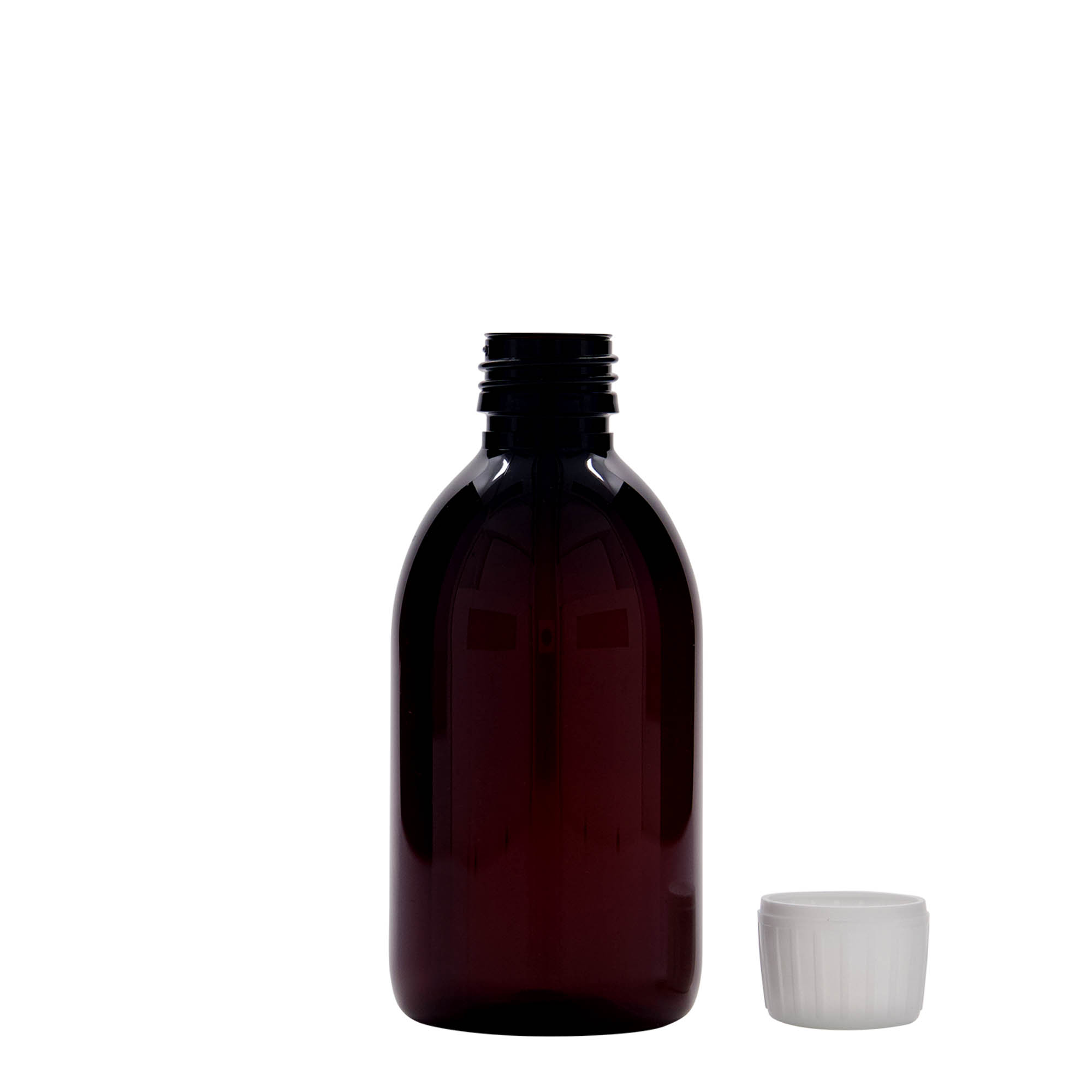 250 ml PET medical bottle, brown, plastic, opening: PP 28