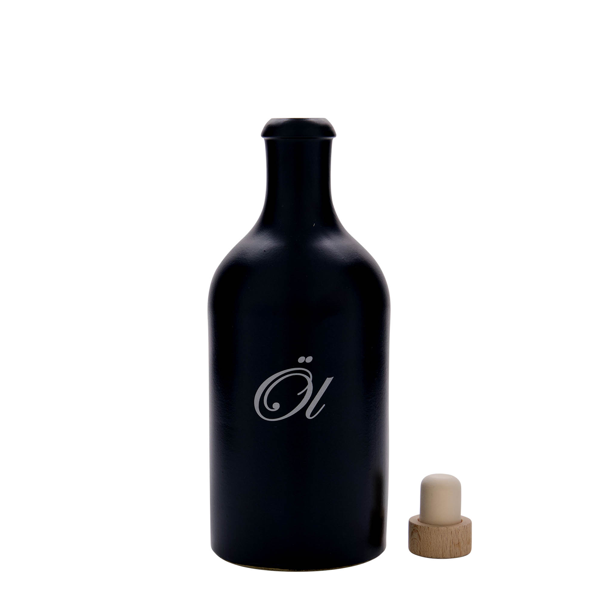500 ml clay jug, motif: oil, stoneware, black, opening: cork 500 ml clay jug, motif: oil, stoneware, black, opening: cork