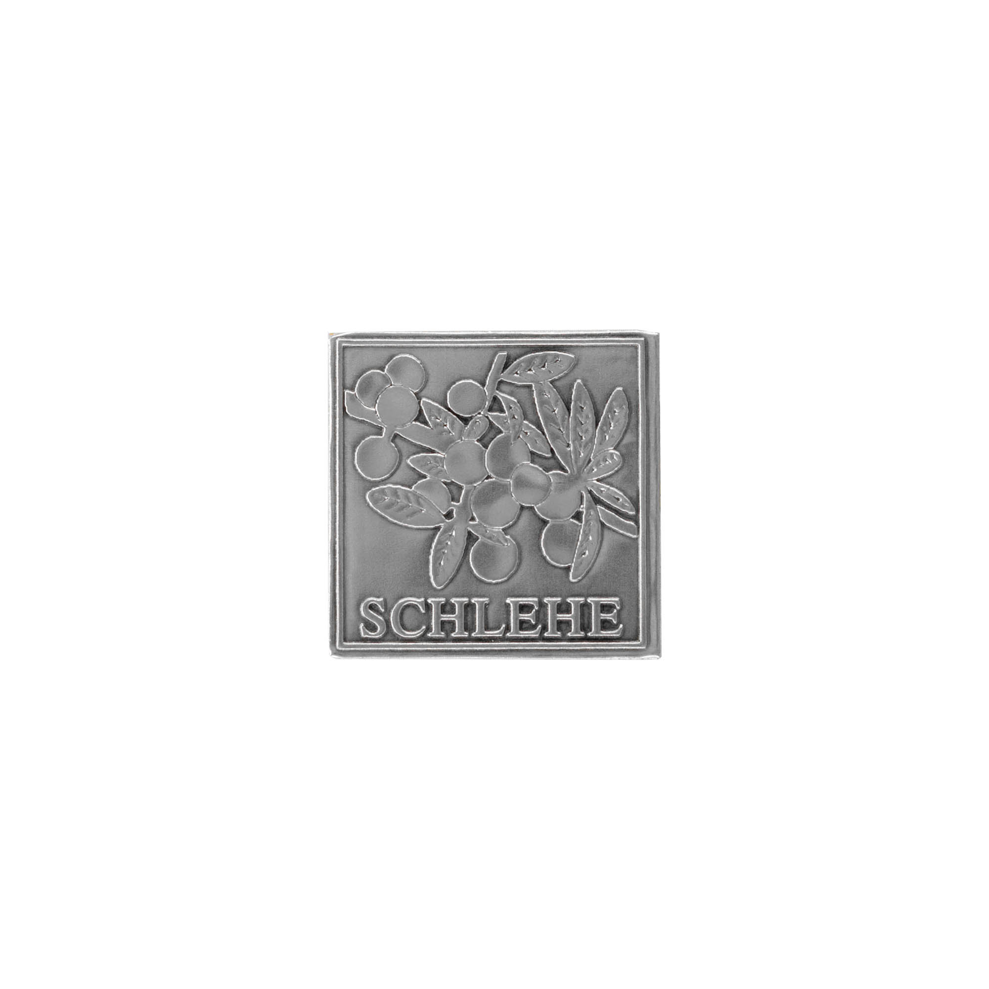 Tin label 'Sloe', square, metal, silver Tin label 'Sloe', square, metal, silver