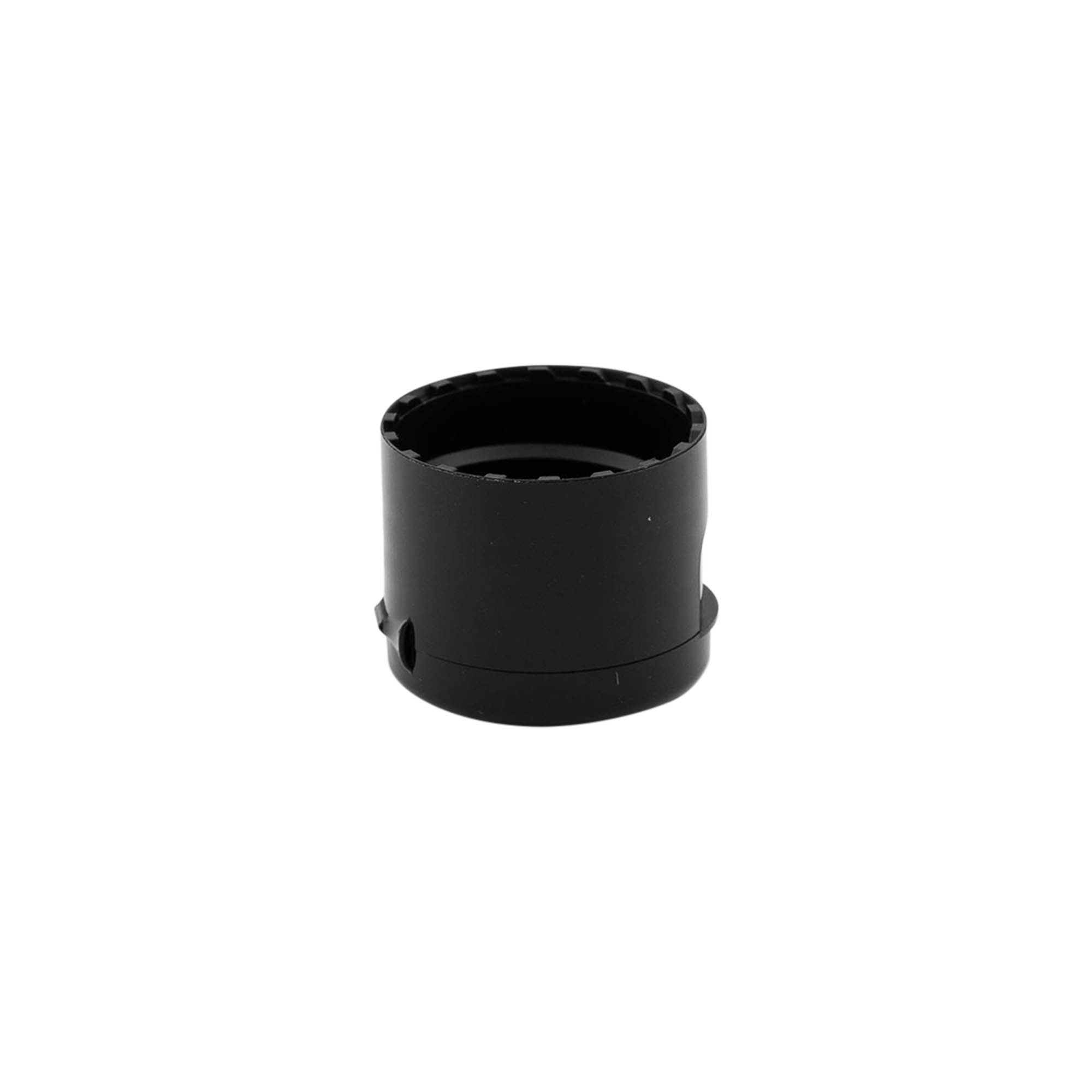Screw cap with hinged flap, PP plastic, black, for opening: 24/410 Screw cap with hinged flap, PP plastic, black, for opening: 24/410