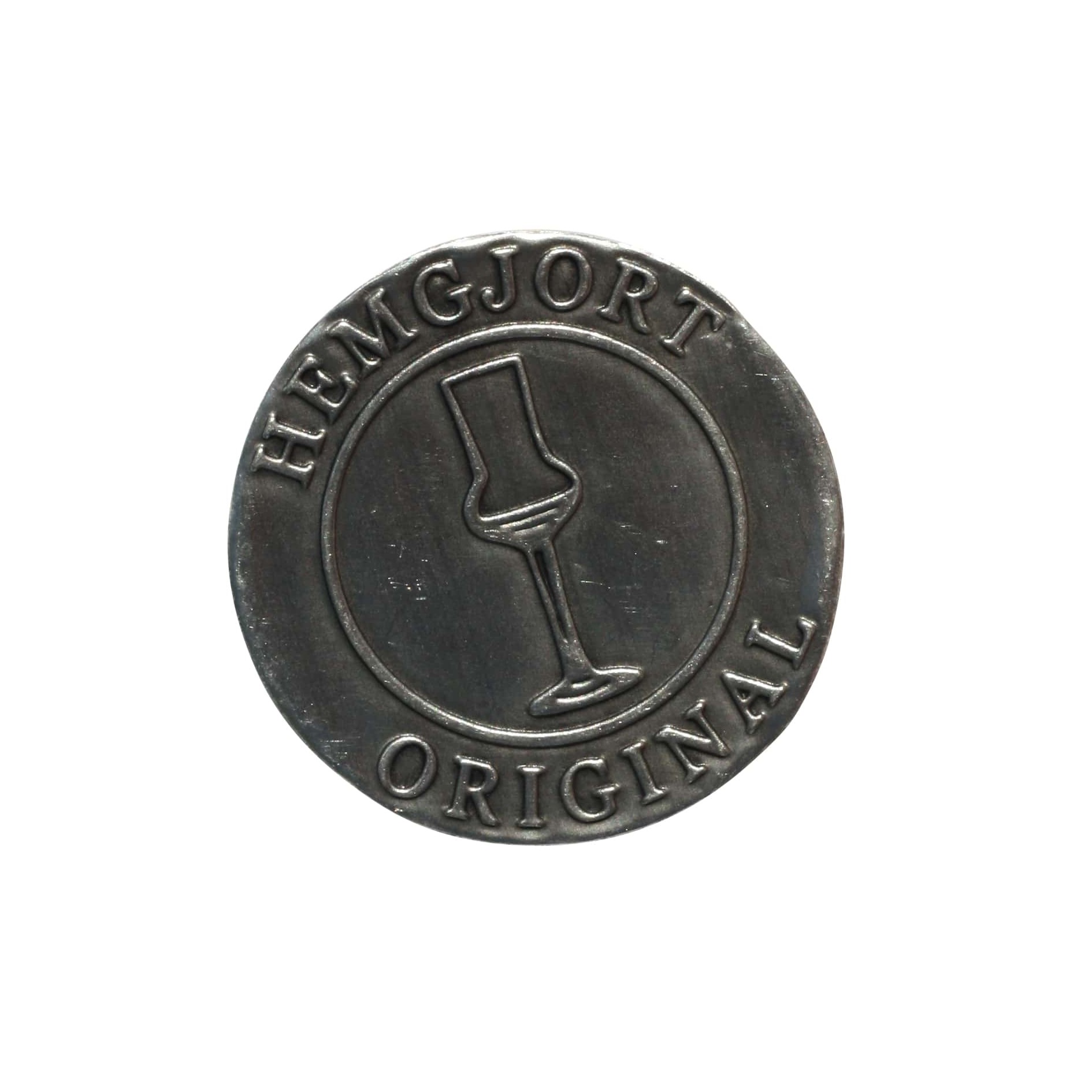Pewter tag 'Hemgjort Original', round, metal, silver