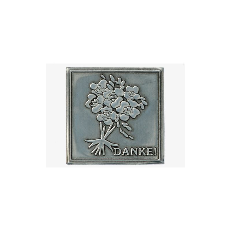 Tin label 'Thank you', square, metal, silver