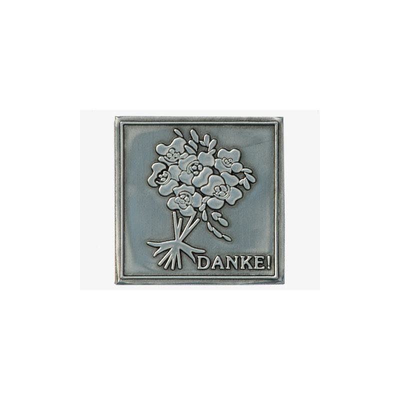 Tin label ‘Thank you’, square, metal, silver