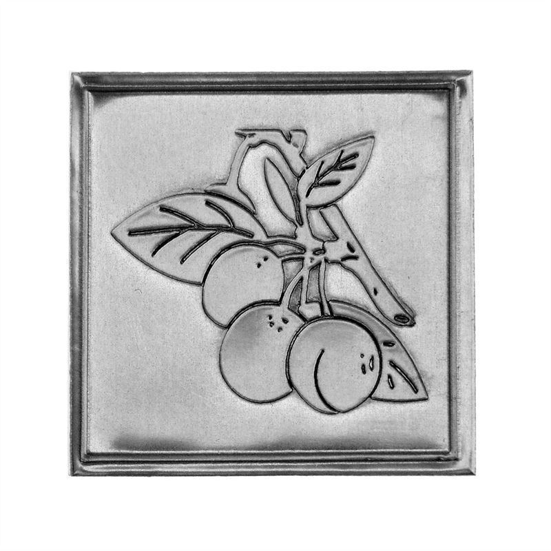 Tin label 'Mirabelle', square, metal, silver Tin label 'Mirabelle', square, metal, silver