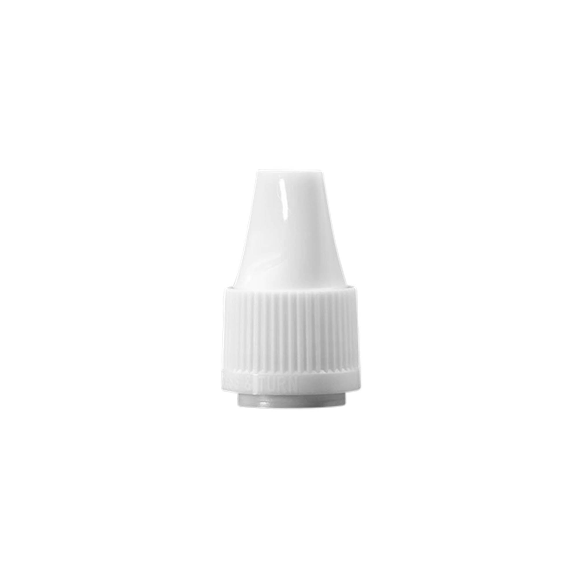 Screw cap with quality and child safety lock for 'E-Liquid', PP plastic, white