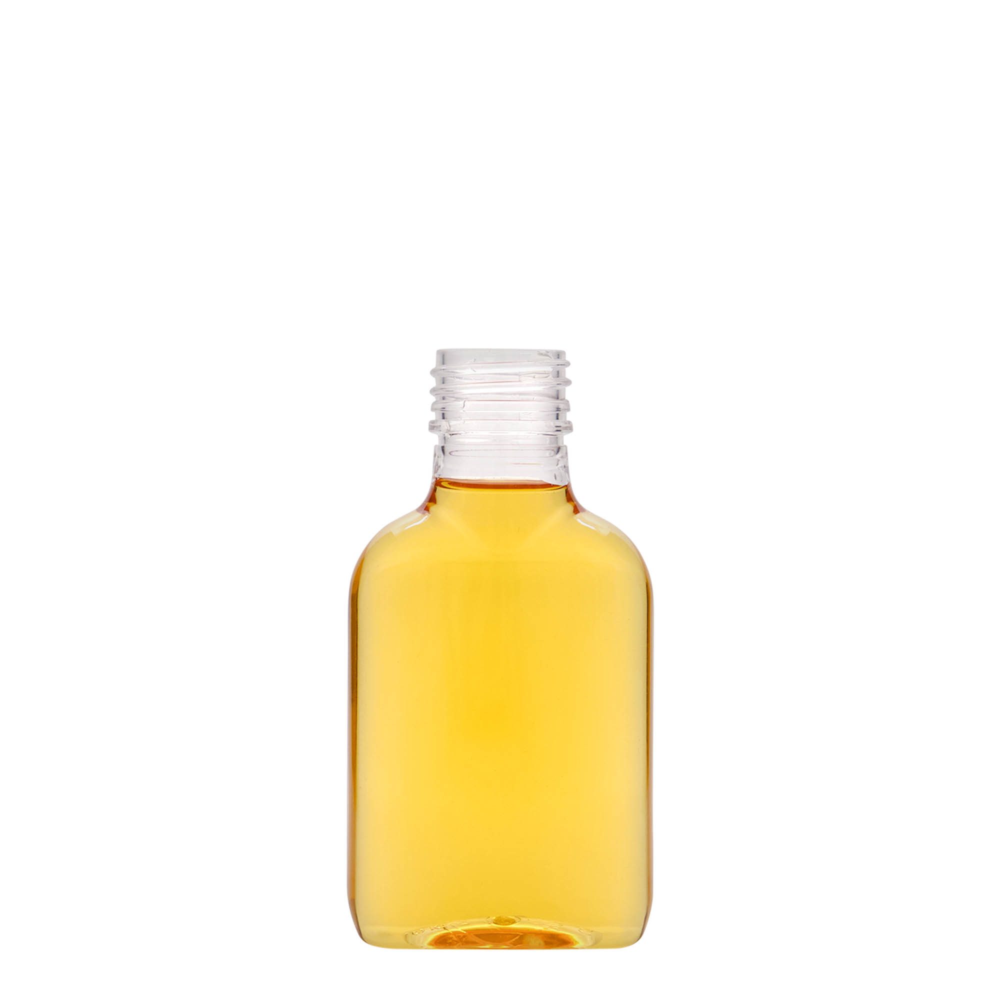 100 ml pocket bottle, oval, PET plastic, opening: PP 28