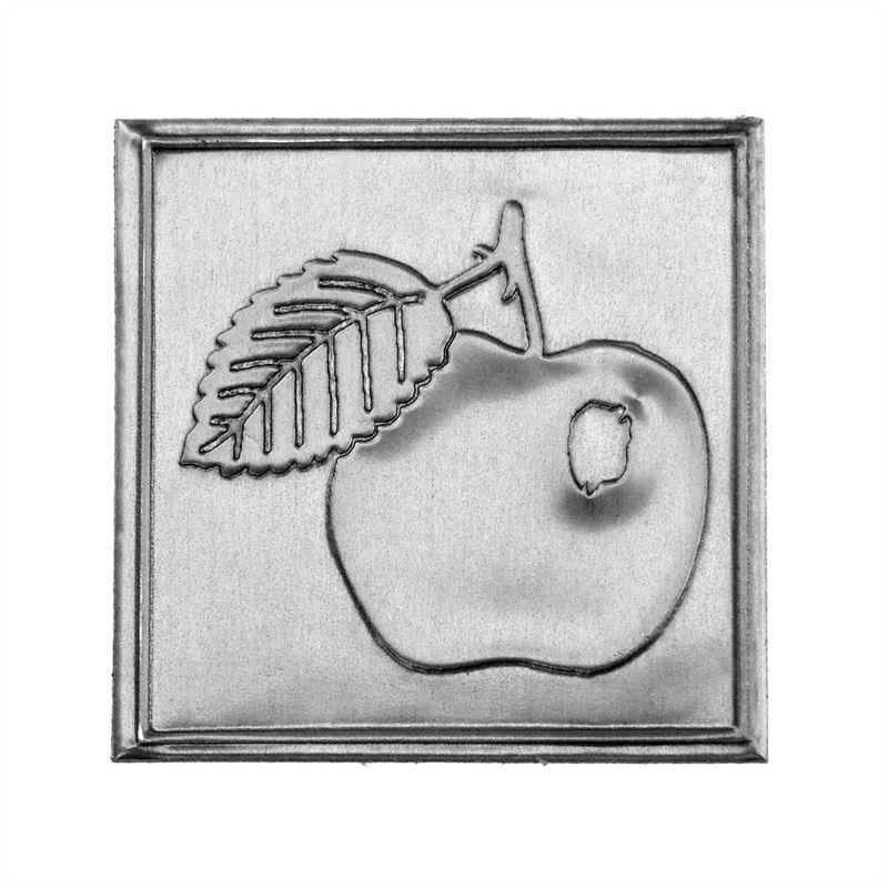 Tin label ‘Apple’, square, metal, silver