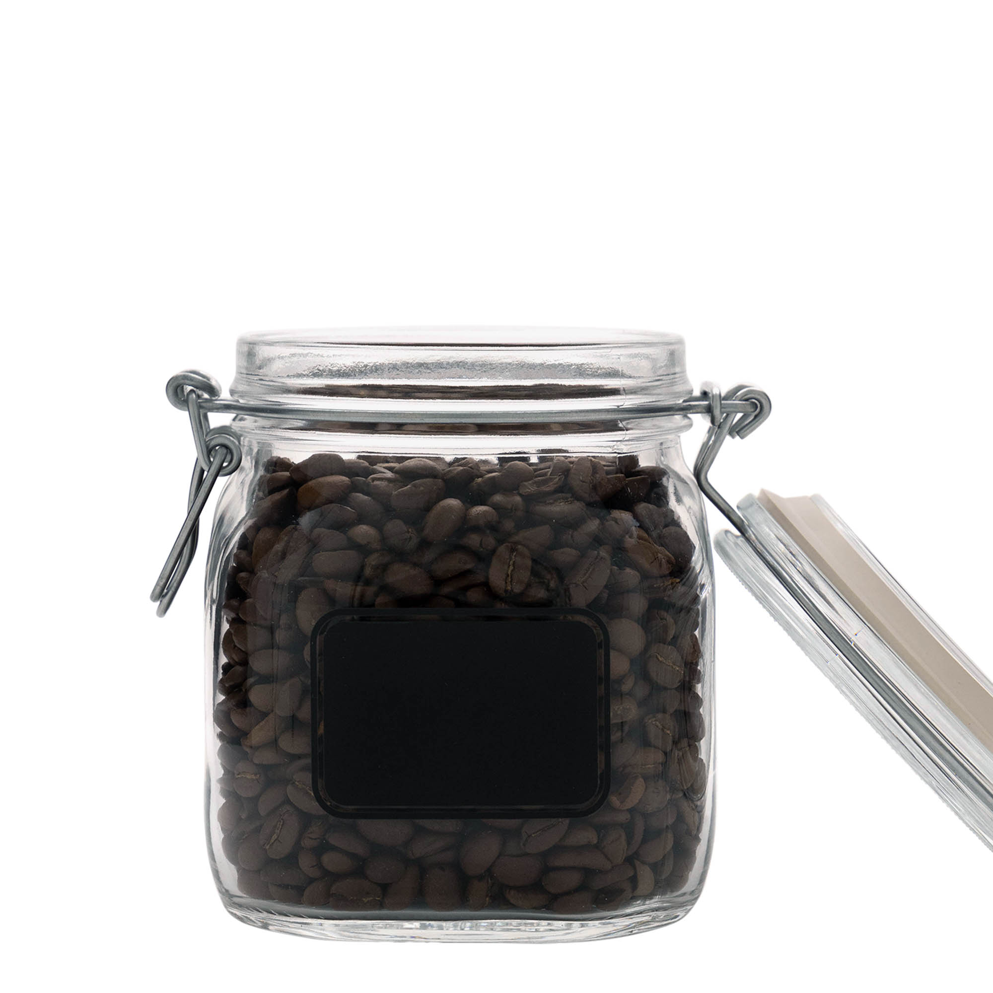 750 ml wire bail jar 'Fido', design: label area, square, opening: wire bail closure