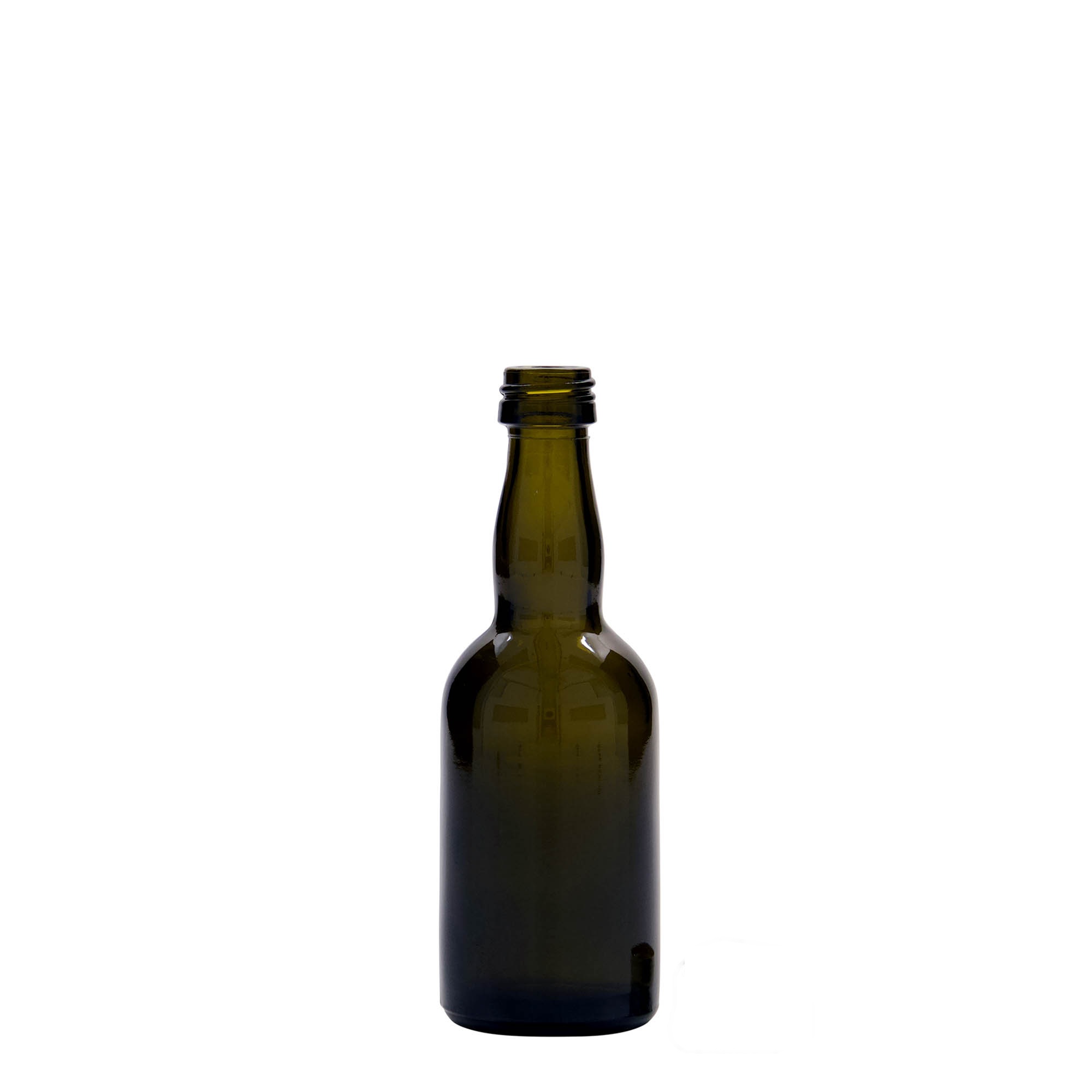 50 ml glass bottle 'Proba', antique green, opening: PP 18 50 ml glass bottle 'Proba', antique green, opening: PP 18