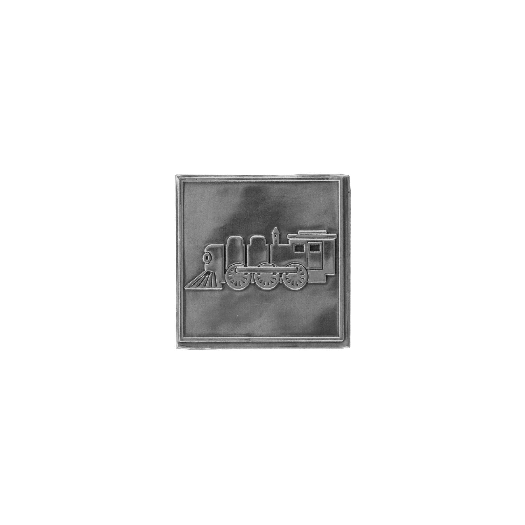 Tin label 'Locomotive', square, metal, silver Tin label 'Locomotive', square, metal, silver