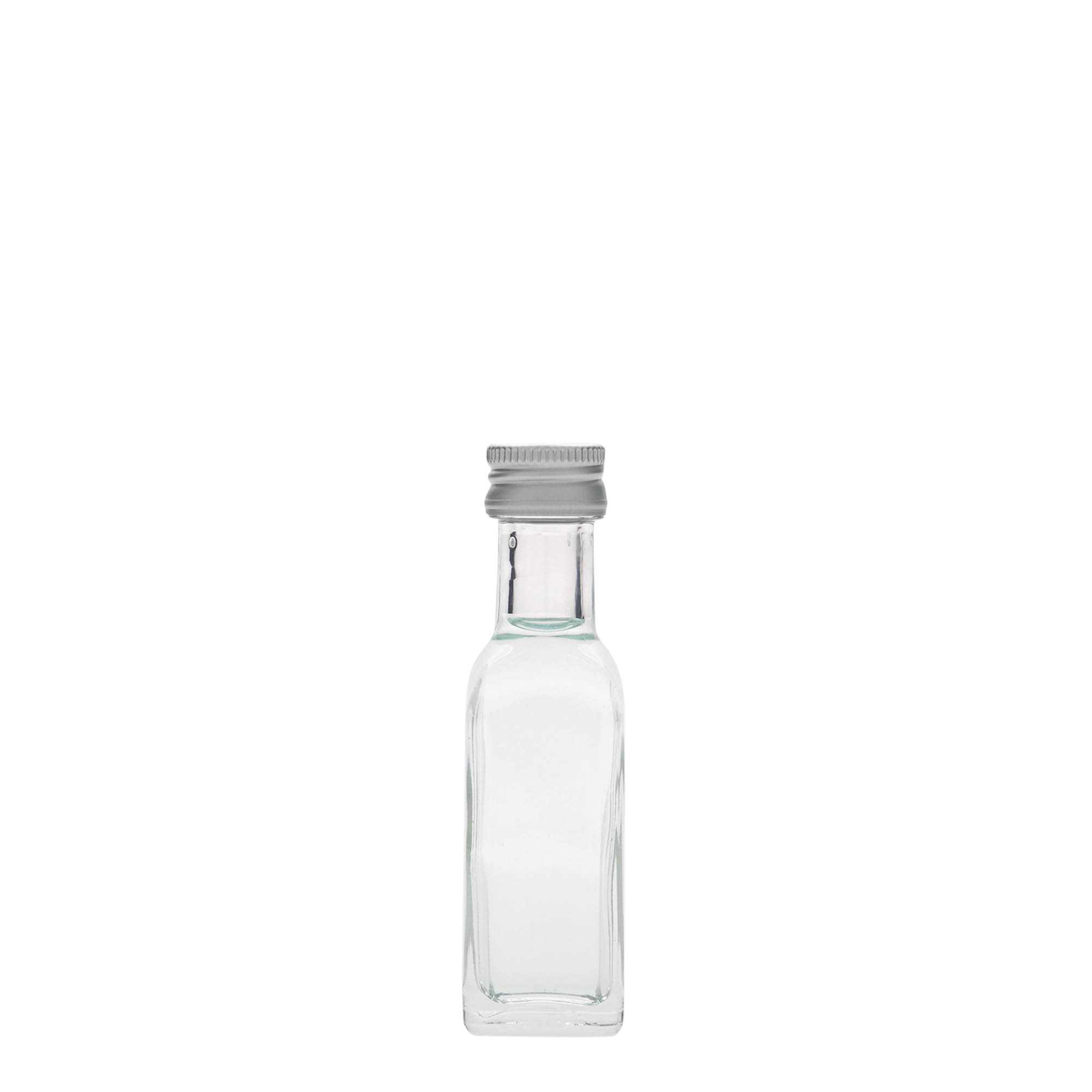 20 ml glass bottle 'Marasca', square, opening: PP 18 20 ml glass bottle 'Marasca', square, opening: PP 18