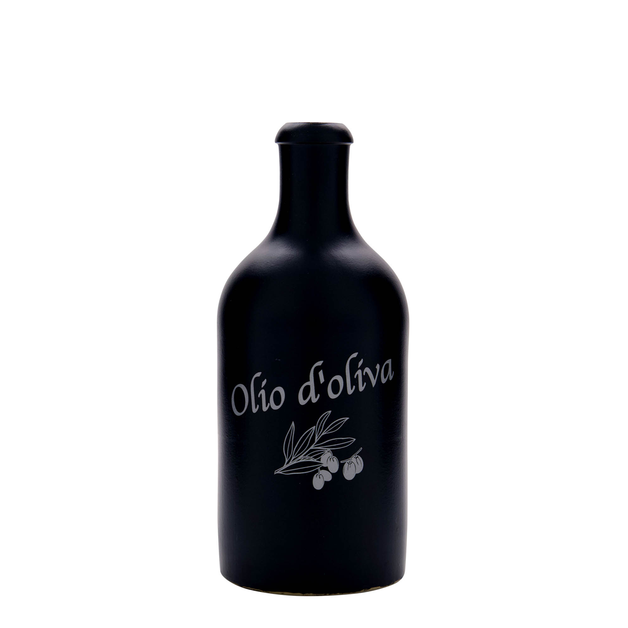 500 ml clay jug, motif: Olio d'Oliva, stoneware, black, mouth: cork