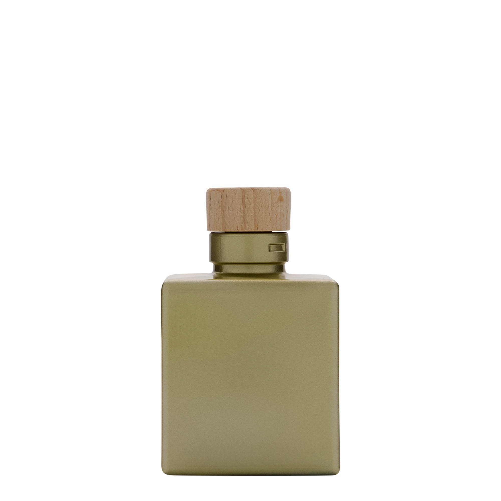 100 ml glass bottle 'Cube', square, gold, opening: cork