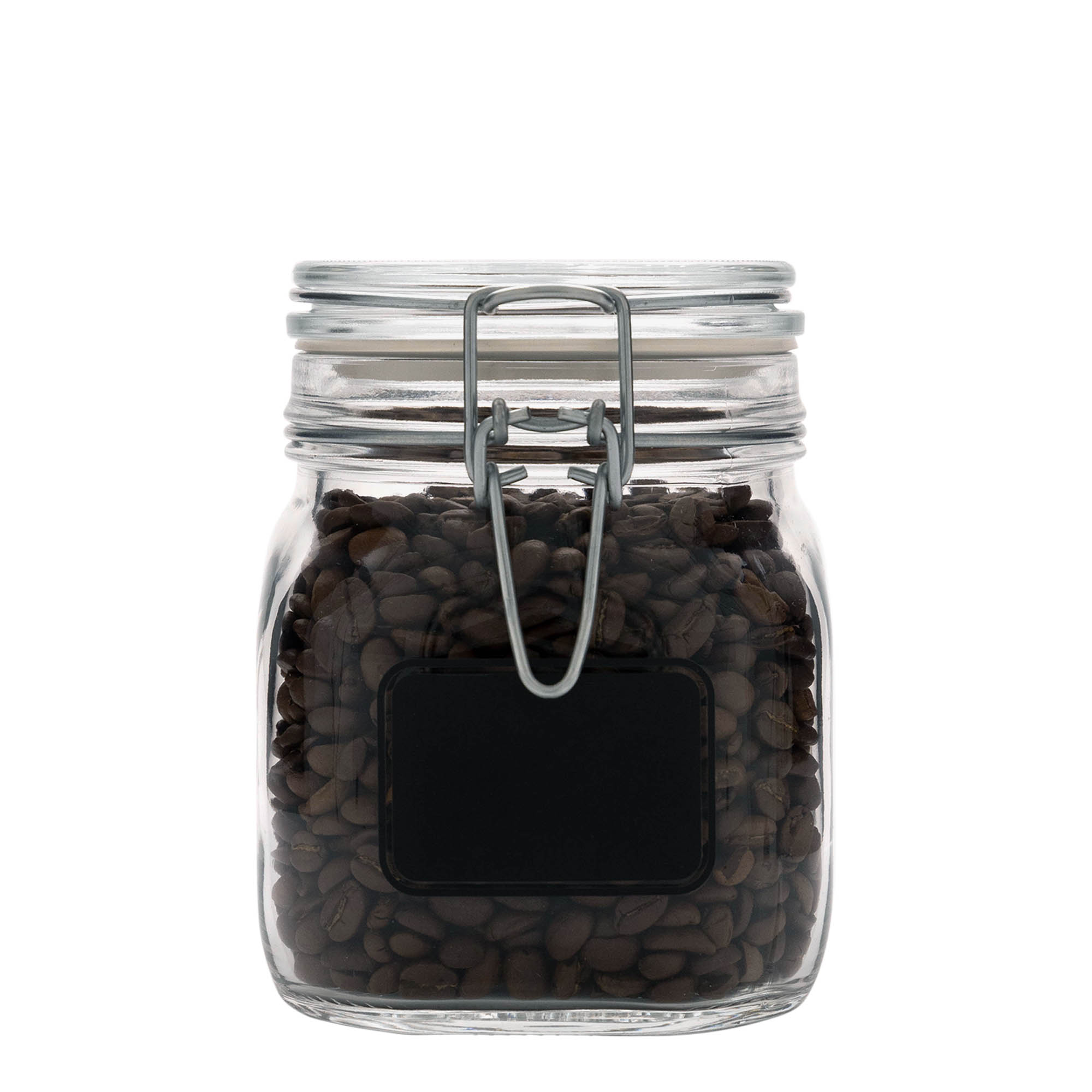 750 ml wire bail jar 'Fido', design: label area, square, opening: wire bail closure