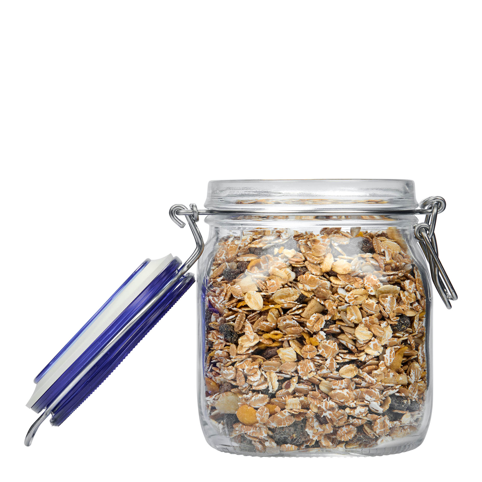 750 ml wire bail jar 'Fido' Blue Top, square, opening: wire bail closure