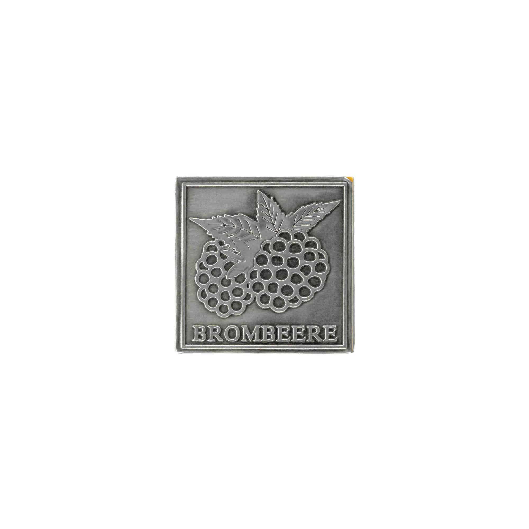 Tin label ‘Blackberry’, square, metal, silver