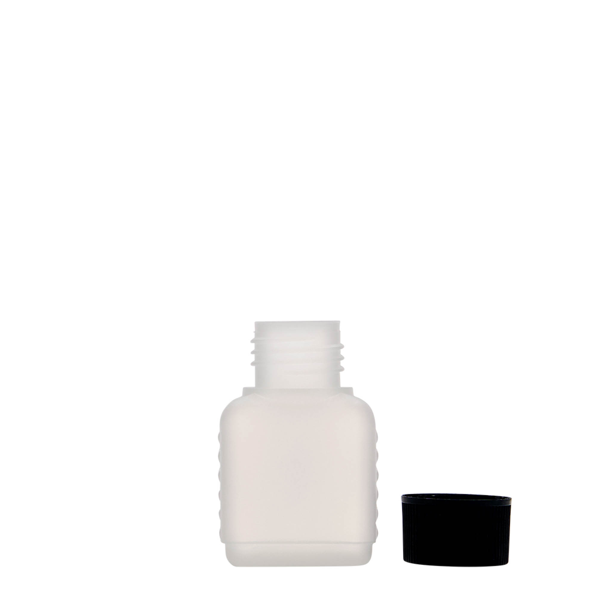 50 ml canister bottle, rectangular, HDPE plastic, natural, opening: DIN 25