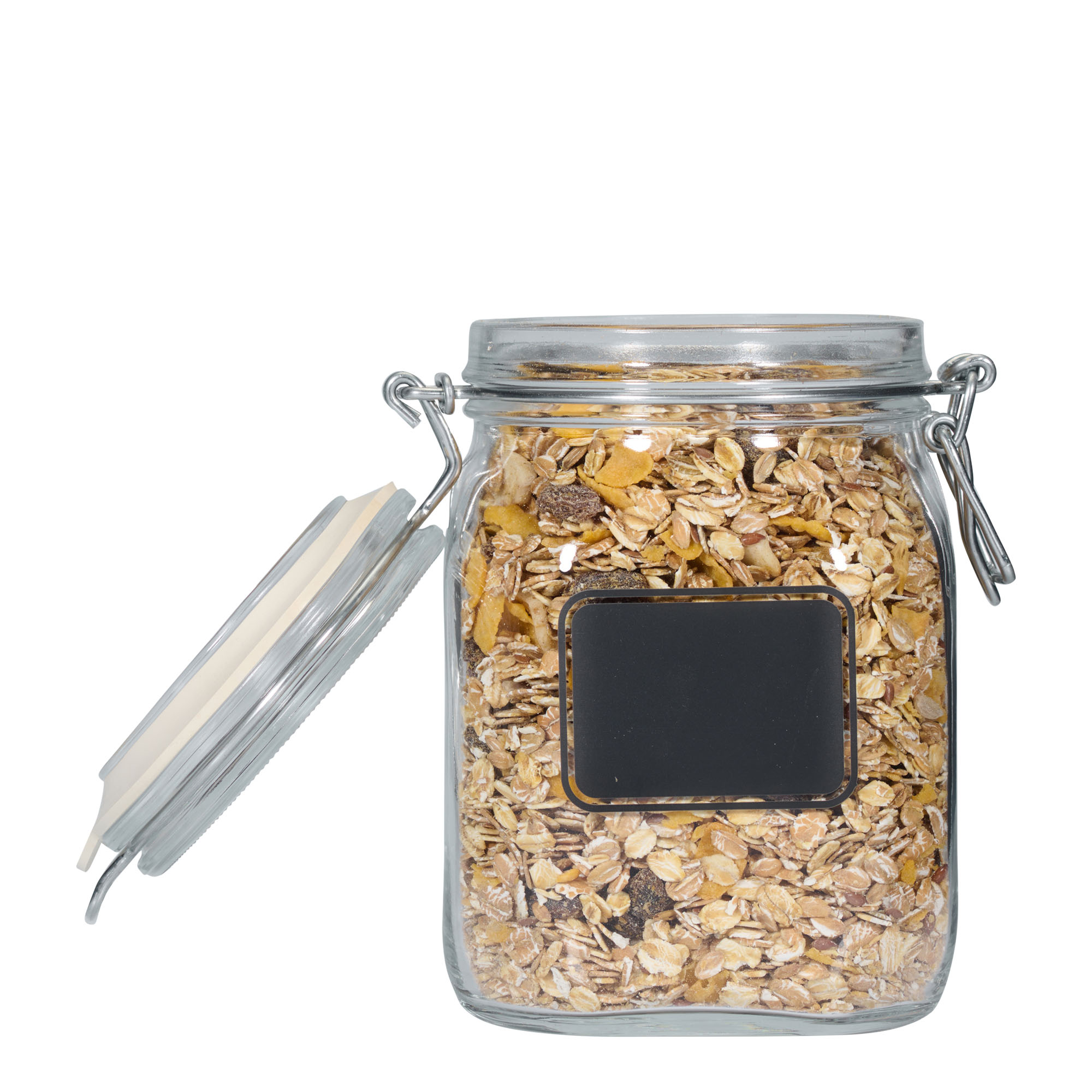 1,000 ml clip top jar 'Fido', print: blank label, square, closure: clip top
