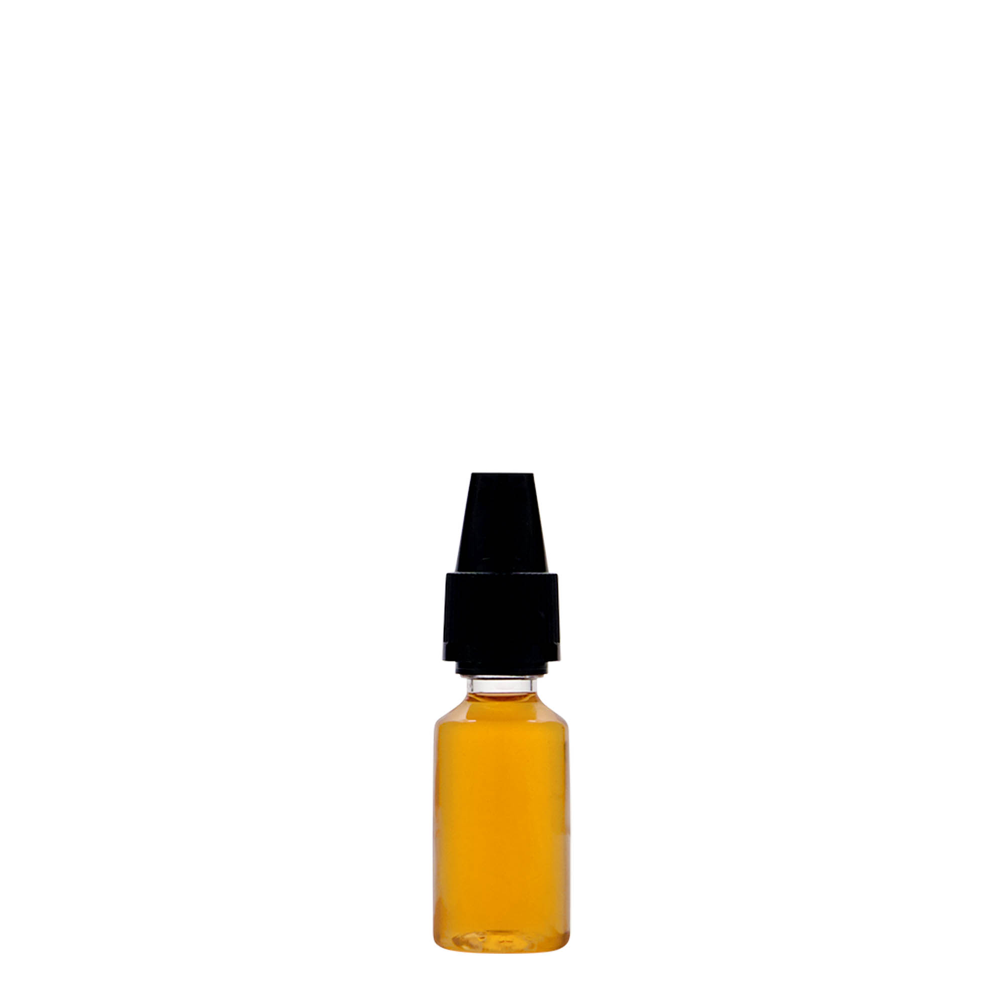 10 ml PET bottle 'E-Liquid' with quality and child safety, plastic, opening: screw cap