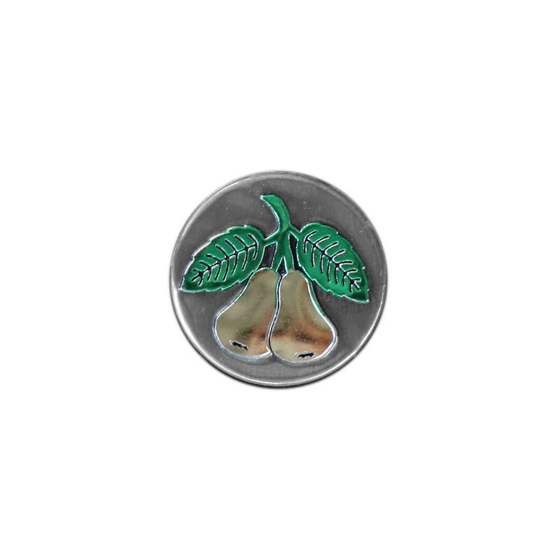 Tin label 'Pear', round, metal, silver