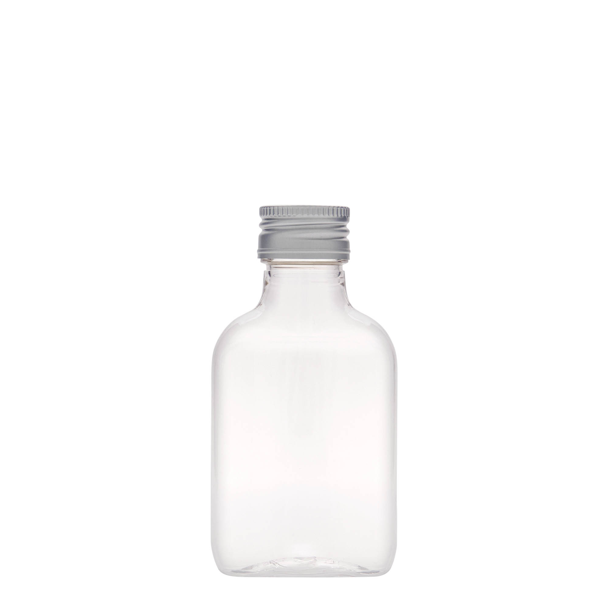 100 ml pocket flask bottle, oval, PET plastic, closure: PP 28
