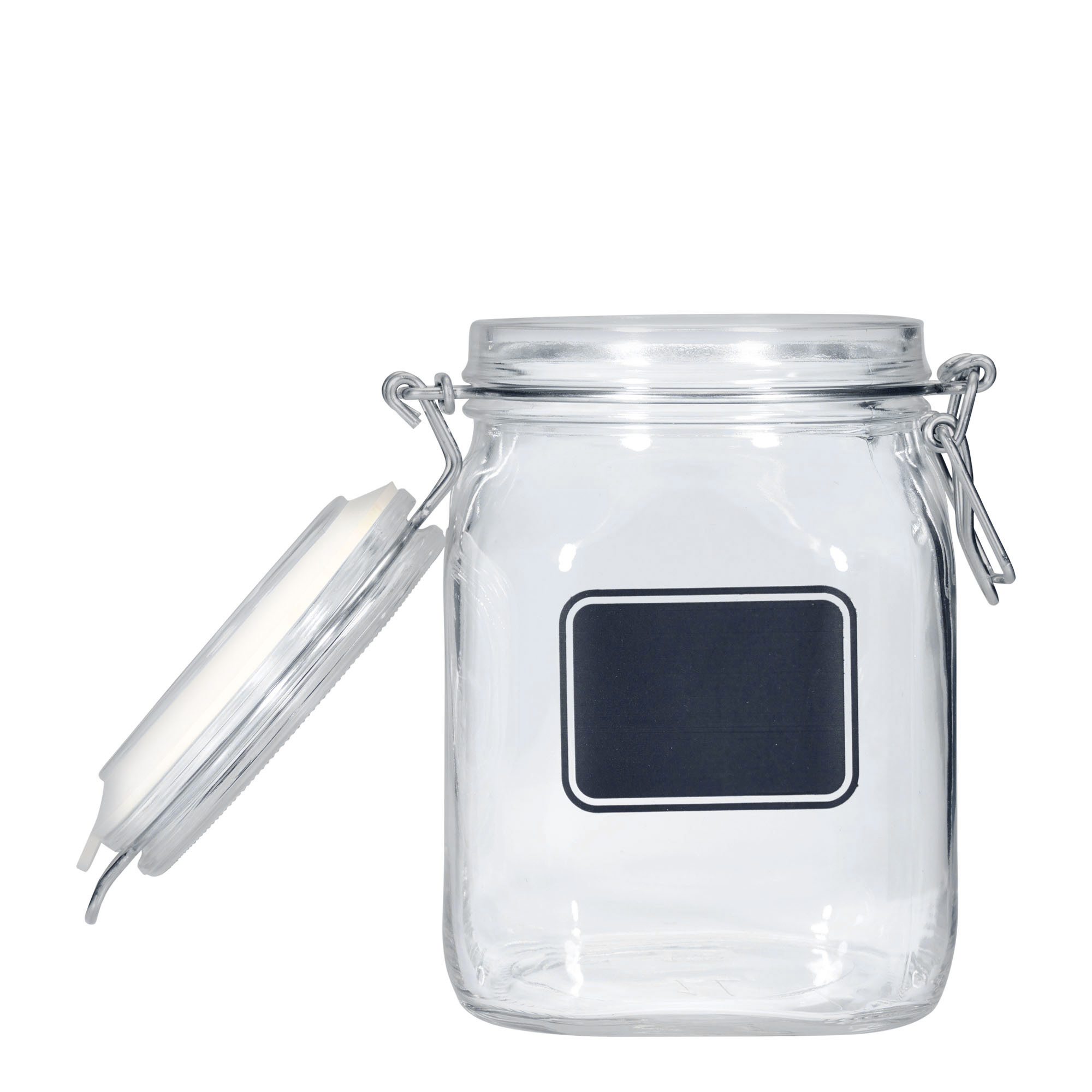 1,000 ml wire bail jar 'Fido', design: label area, square, opening: wire bail closure 1,000 ml wire bail jar 'Fido', design: label area, square, opening: wire bail closure