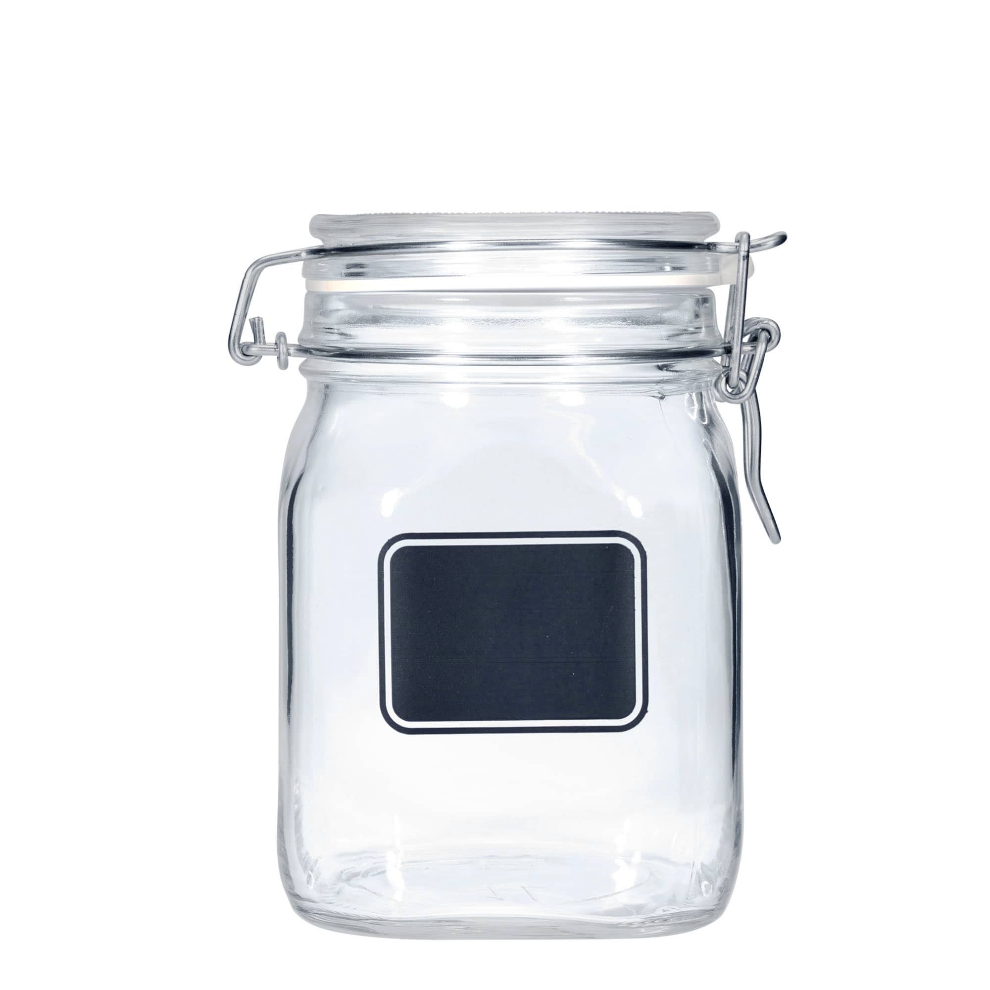 1,000 ml wire bail jar ‘Fido’, design: label area, square, opening: wire bail closure