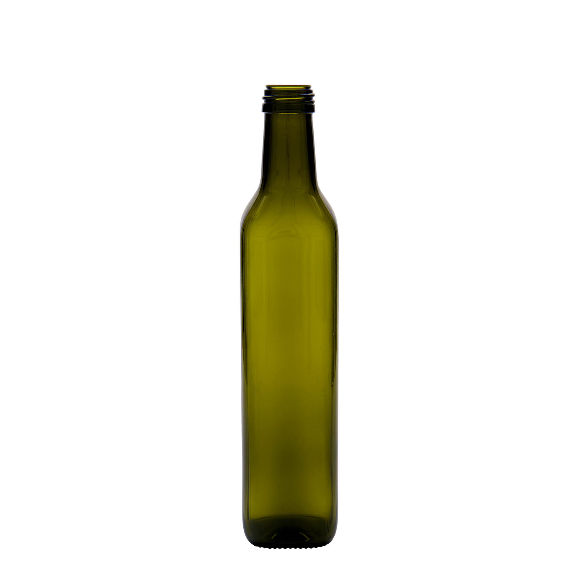 500 ml glass bottle ‘Marasca’, square, antique green, opening: PP 31.5