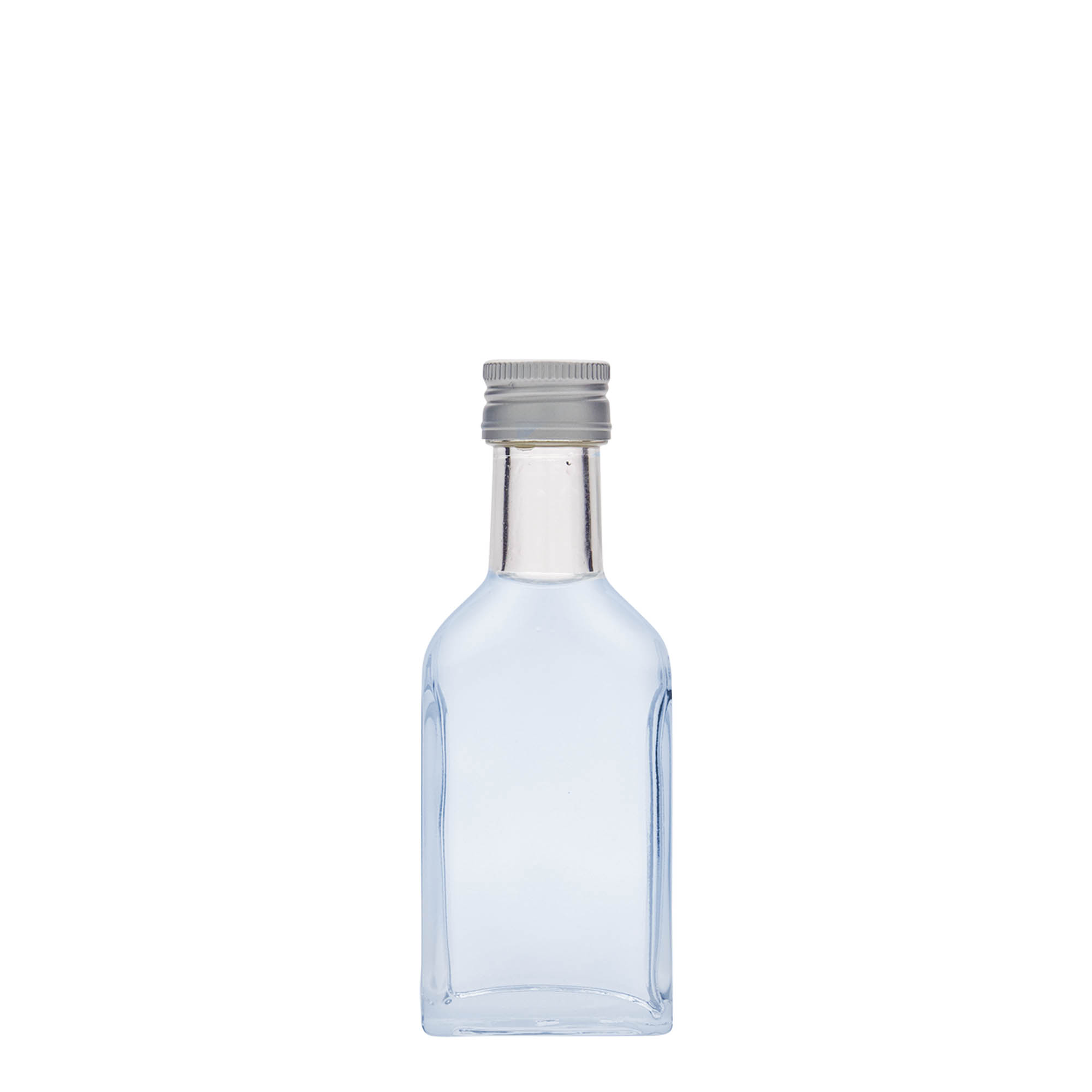 40 ml pocket bottle long neck, rectangular, glass, opening: PP 22