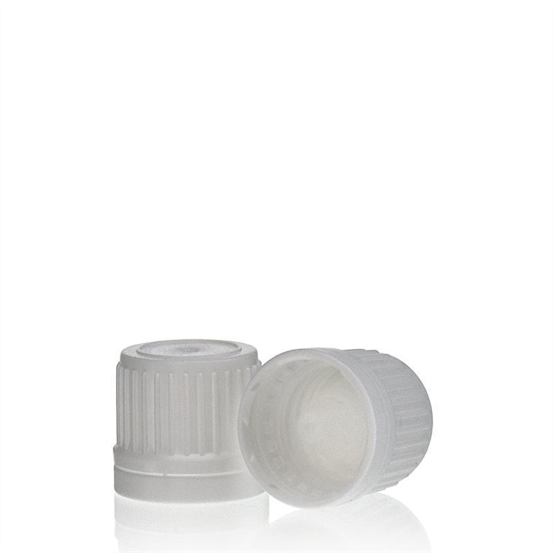 Screw cap with drip insert, PE plastic, white, for opening: DIN 18 Screw cap with drip insert, PE plastic, white, for opening: DIN 18