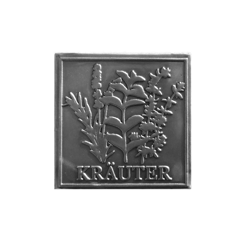Tin label 'Herbs', square, metal, silver Tin label 'Herbs', square, metal, silver