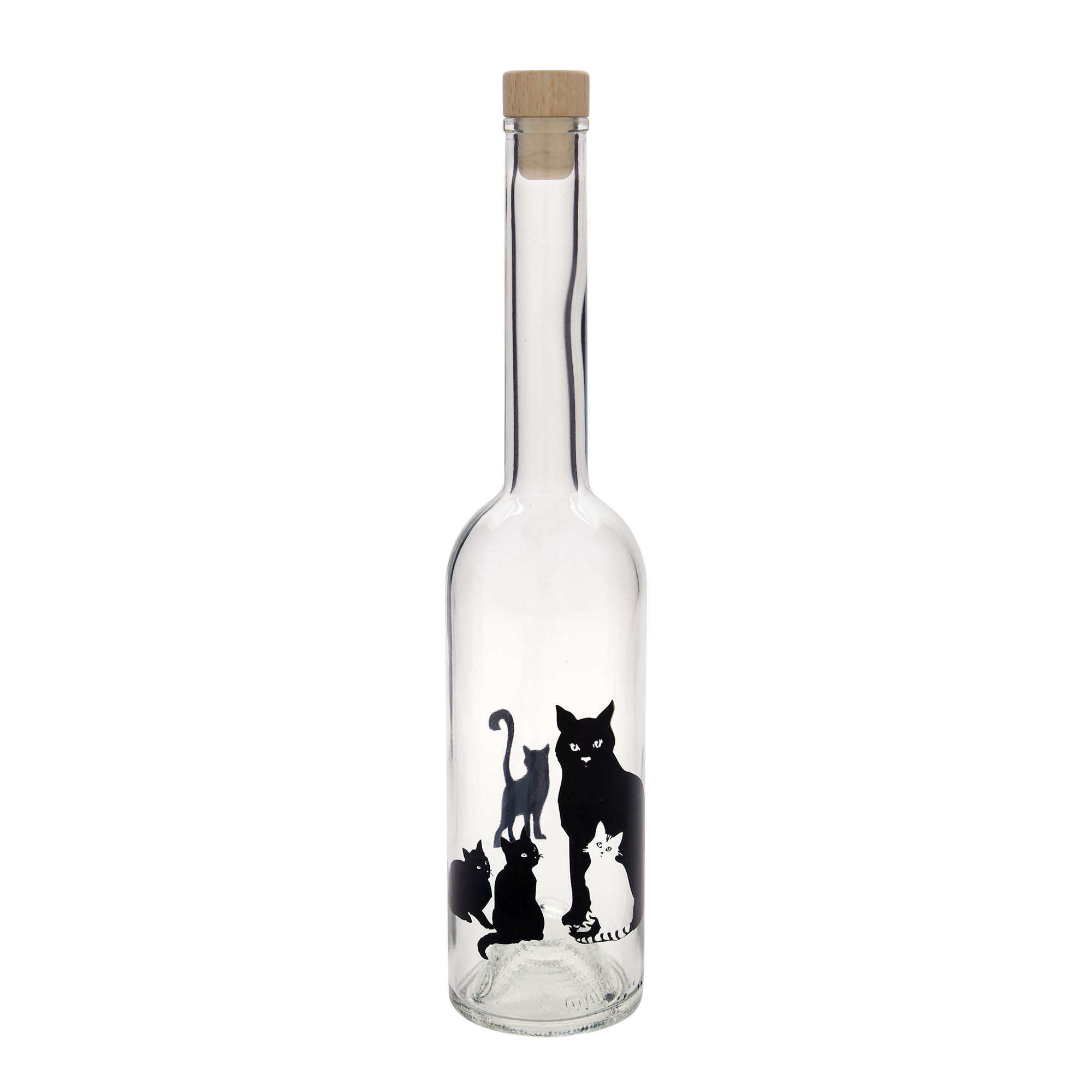500 ml glass bottle 'Opera', design: cats, opening: cork