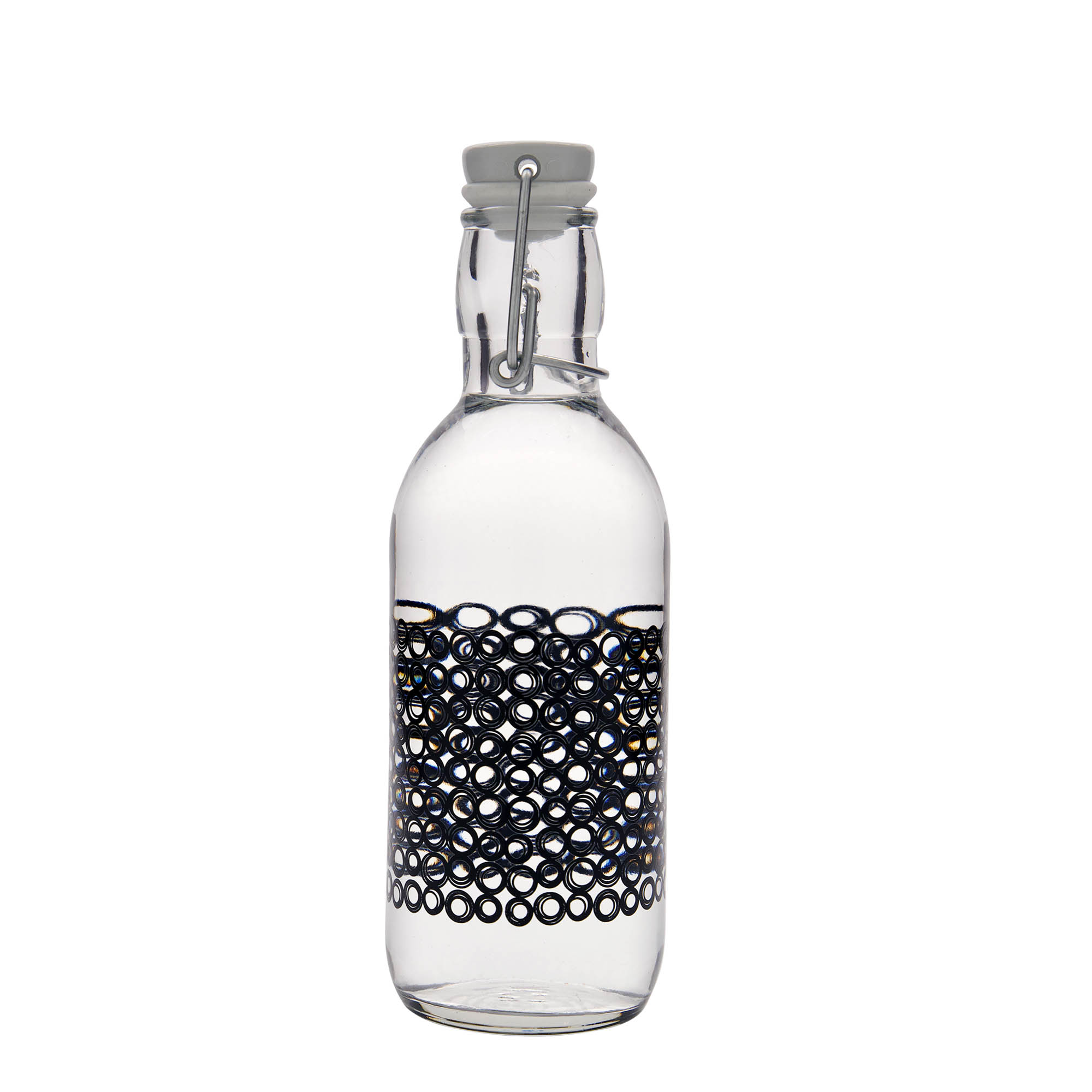 500 ml glass bottle 'Emilia', design: Circola nero, opening: swing top closure