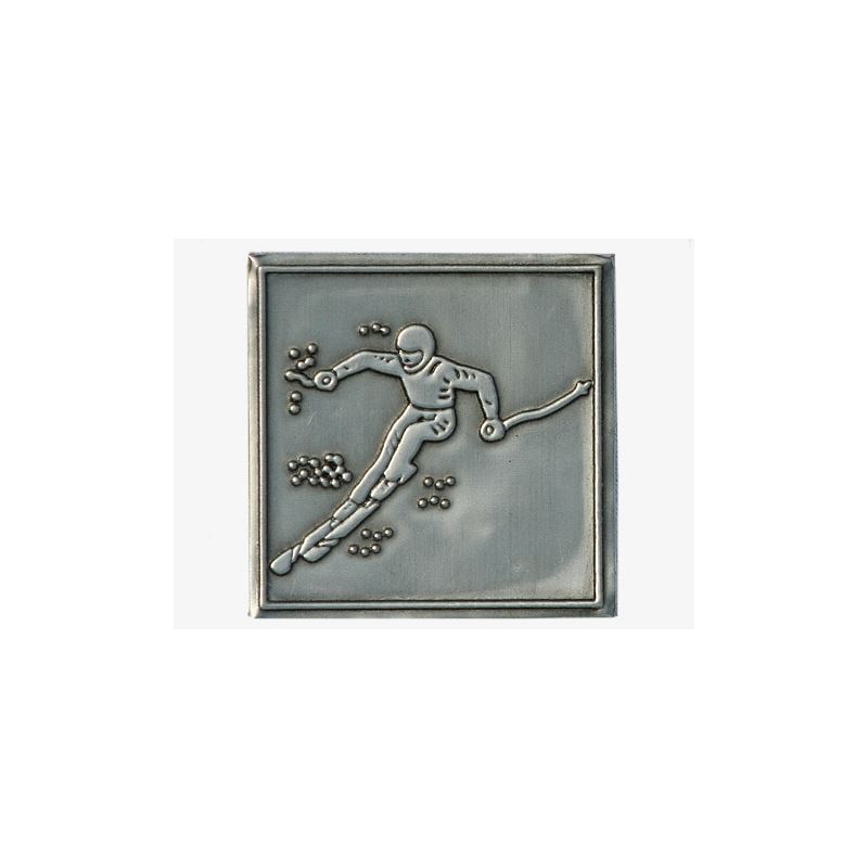 Pewter tag 'Downhill', square, metal, silver Pewter tag 'Downhill', square, metal, silver