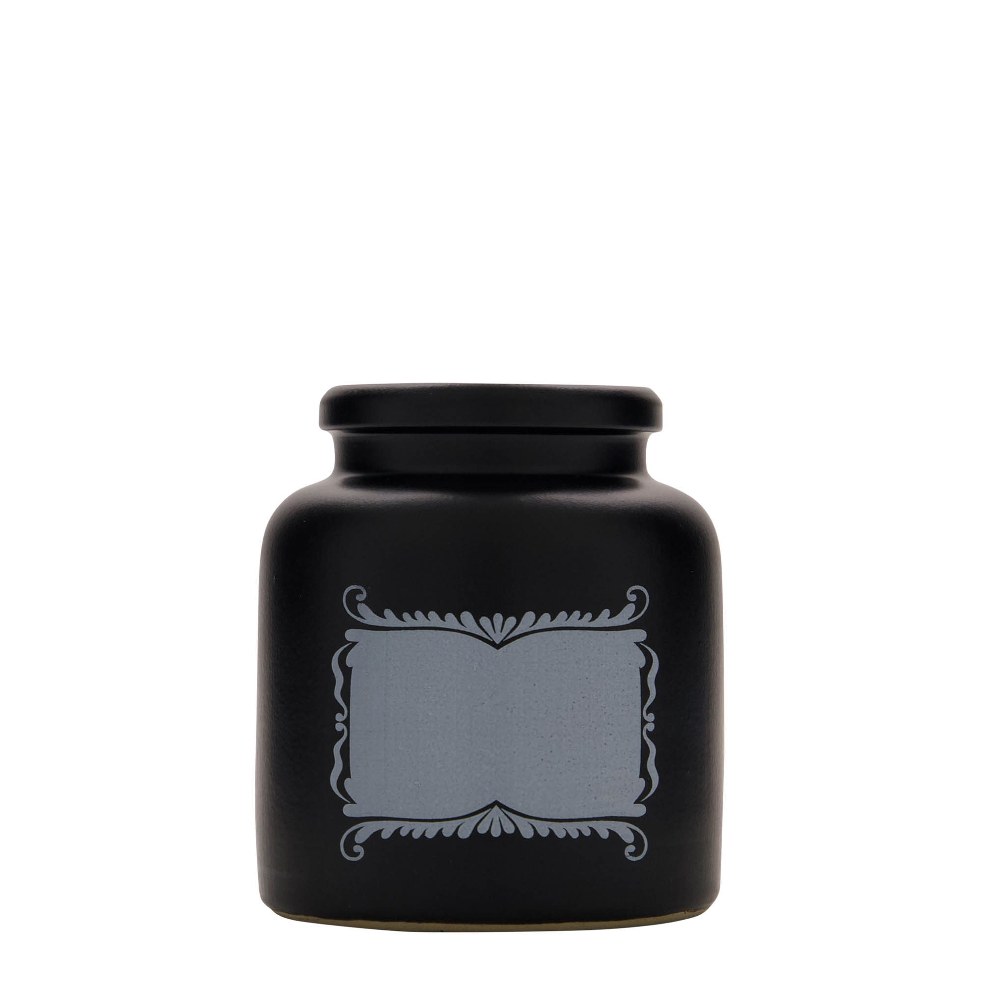 270 ml stoneware pot, design: label panel, ceramic, black, opening: slip lid
