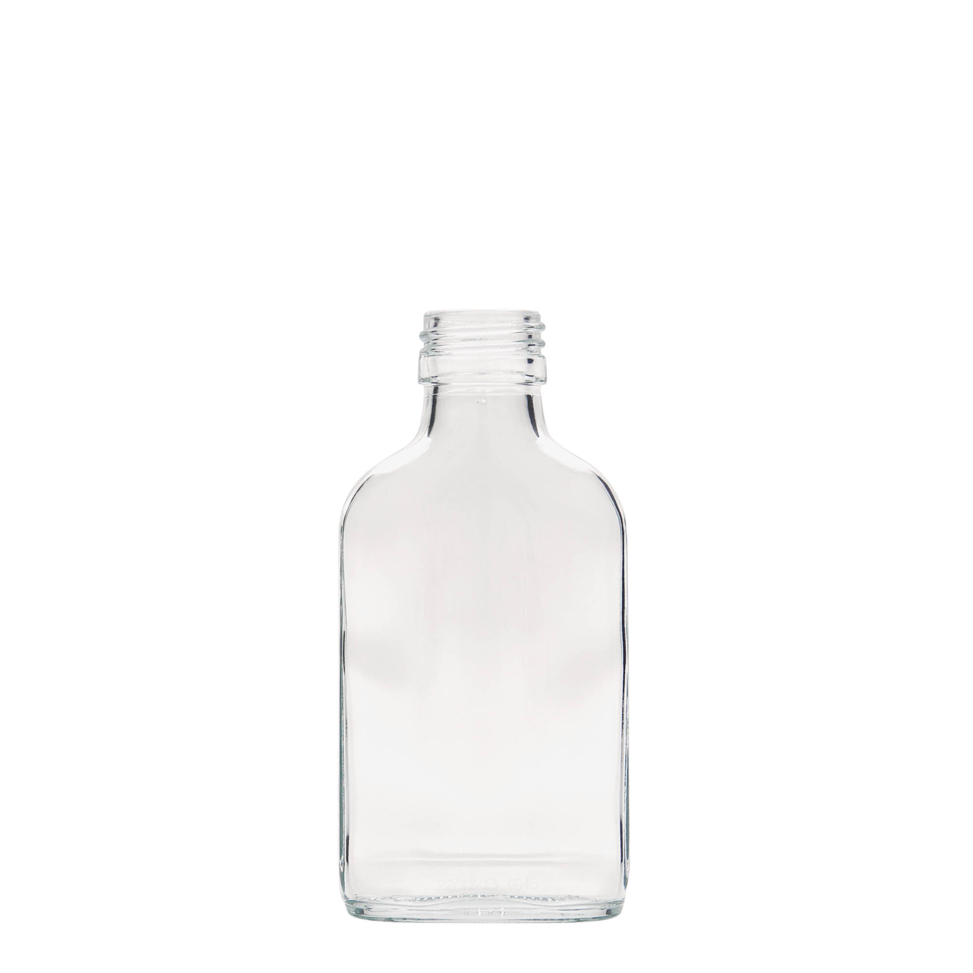 100 ml pocket bottle, rectangular, glass, opening: PP 28 100 ml pocket bottle, rectangular, glass, opening: PP 28