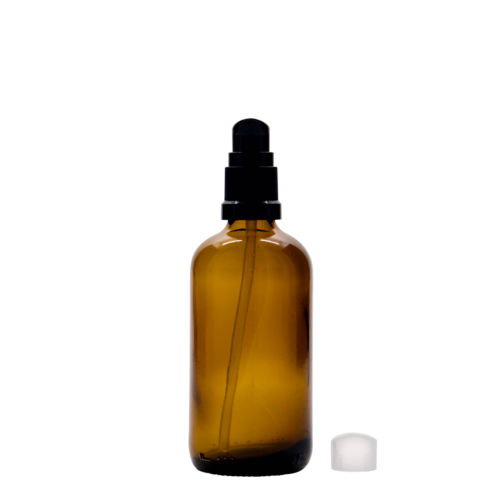 100 ml medical bottle with lotion pump, glass, brown, opening: DIN 18 100 ml medical bottle with lotion pump, glass, brown, opening: DIN 18