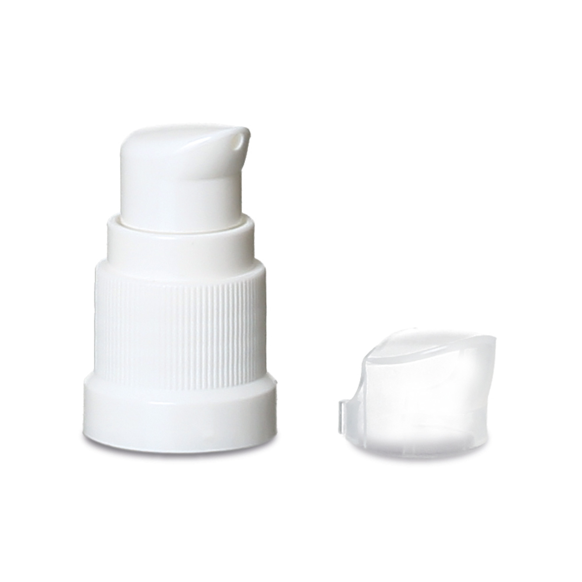 Screw cap with lotion pump, white PP plastic, for neck: DIN 18