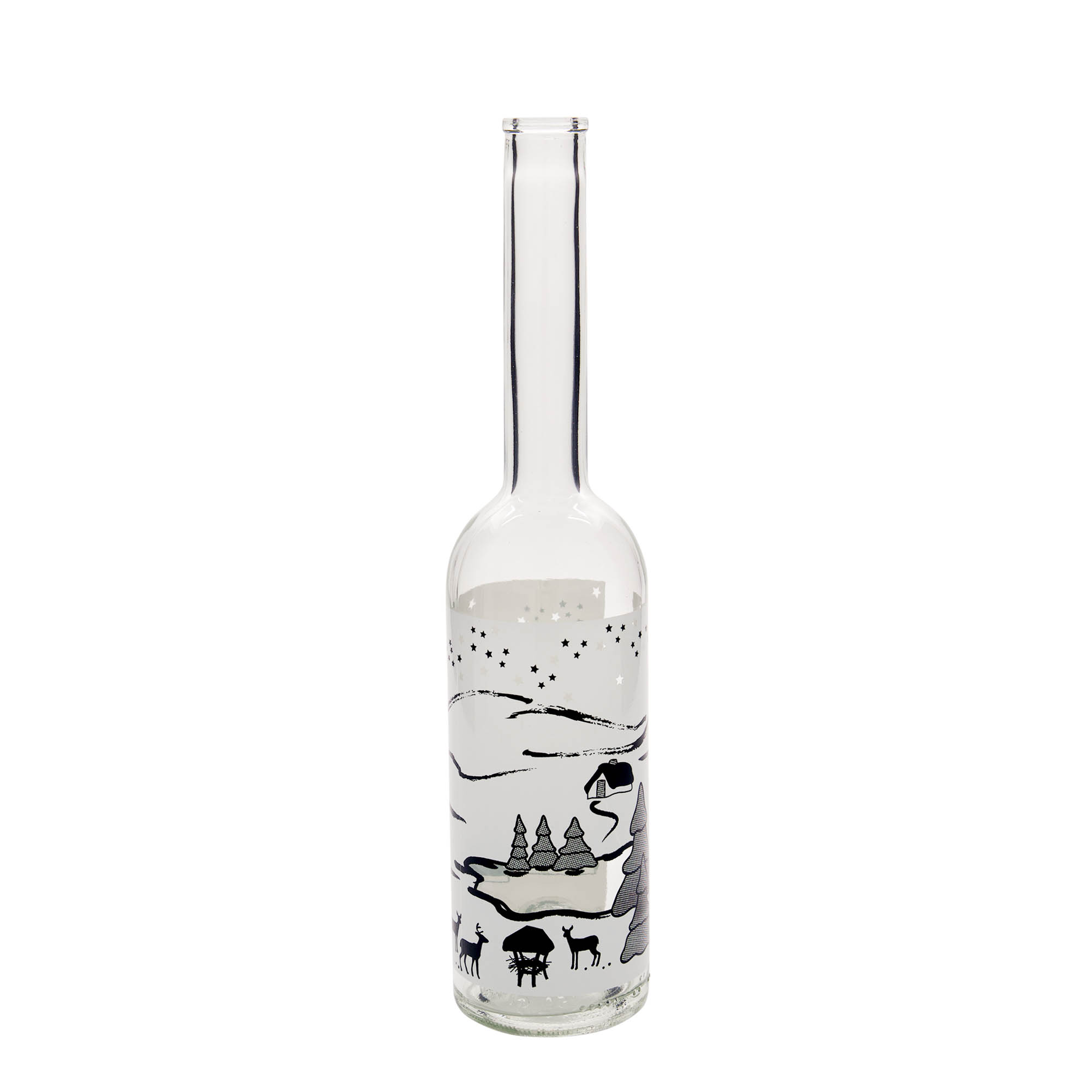 500 ml glass bottle 'Opera', design: Winter Dream Bianco, opening: cork 500 ml glass bottle 'Opera', design: Winter Dream Bianco, opening: cork