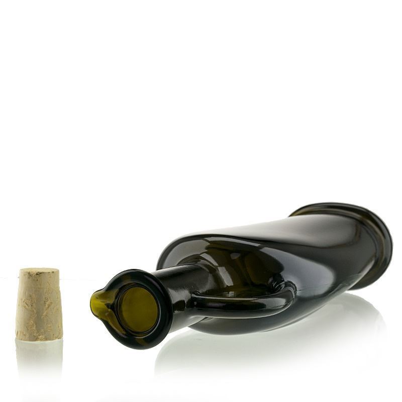 500 ml glass bottle 'Eleganta', oval, antique green, opening: cork
