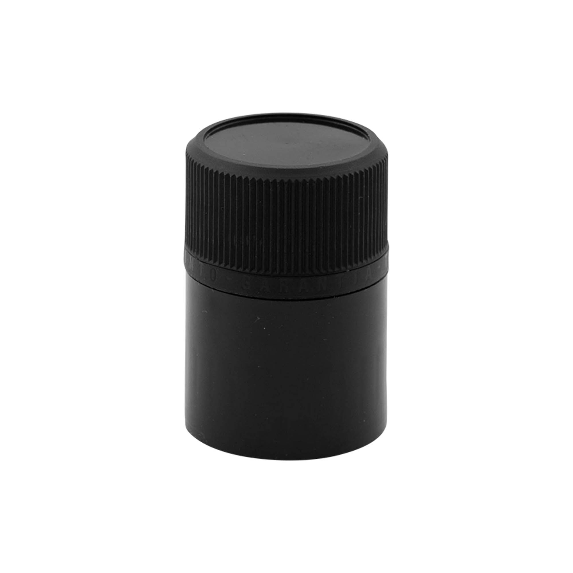DOP tamper evident screw cap with spout, PE plastic, black