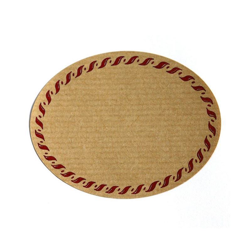 Natural label 'Knitted Edge', oval, paper, red/brown Natural label 'Knitted Edge', oval, paper, red/brown